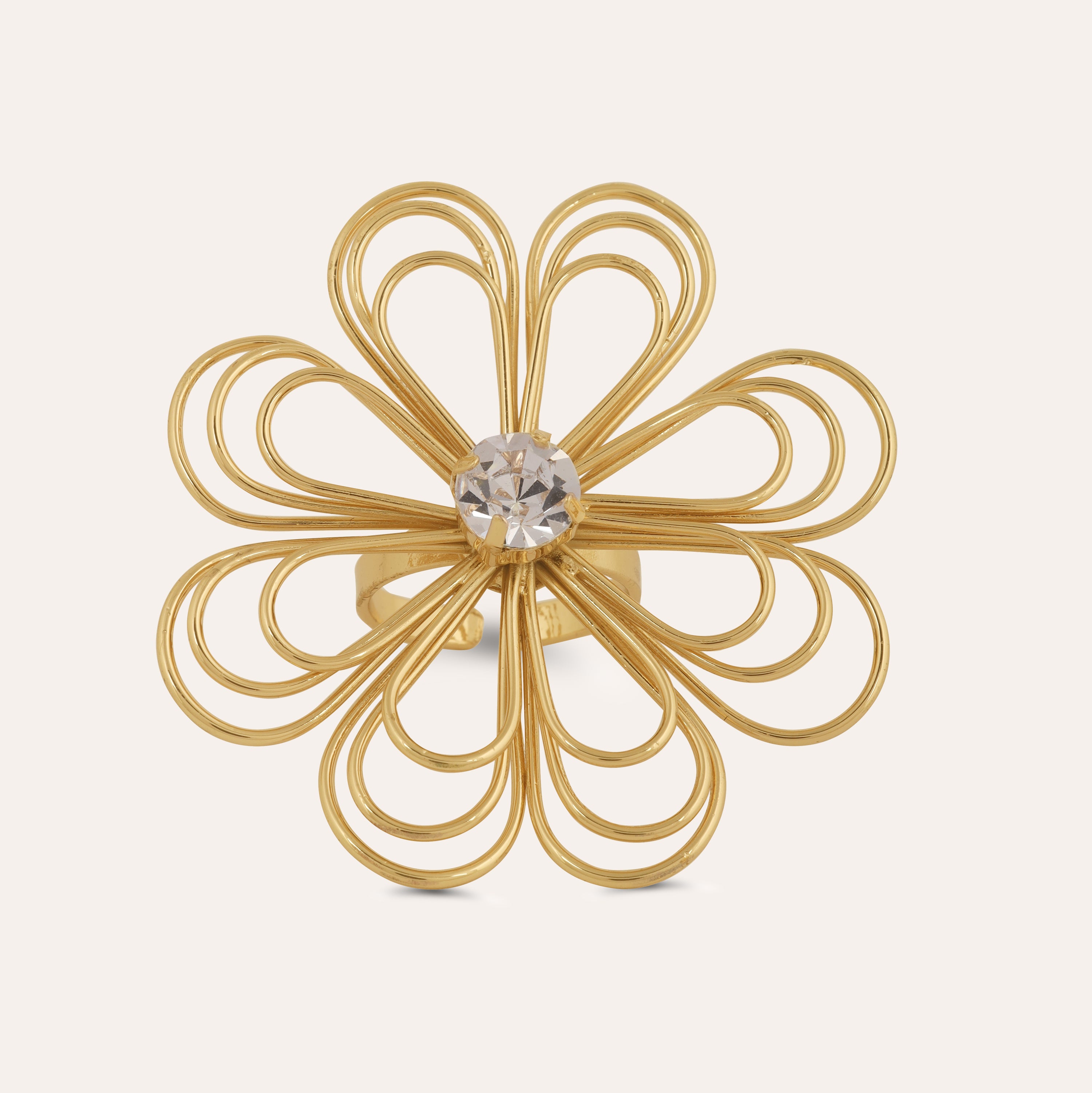 TFC Floral Statement Gold Plated Adjustable Ring-Elevate your style with our exquisite collection of gold-plated adjustable rings for women, including timeless signet rings. Explore cheapest fashion jewellery designs with anti-tarnish properties, all at The Fun Company with a touch of elegance