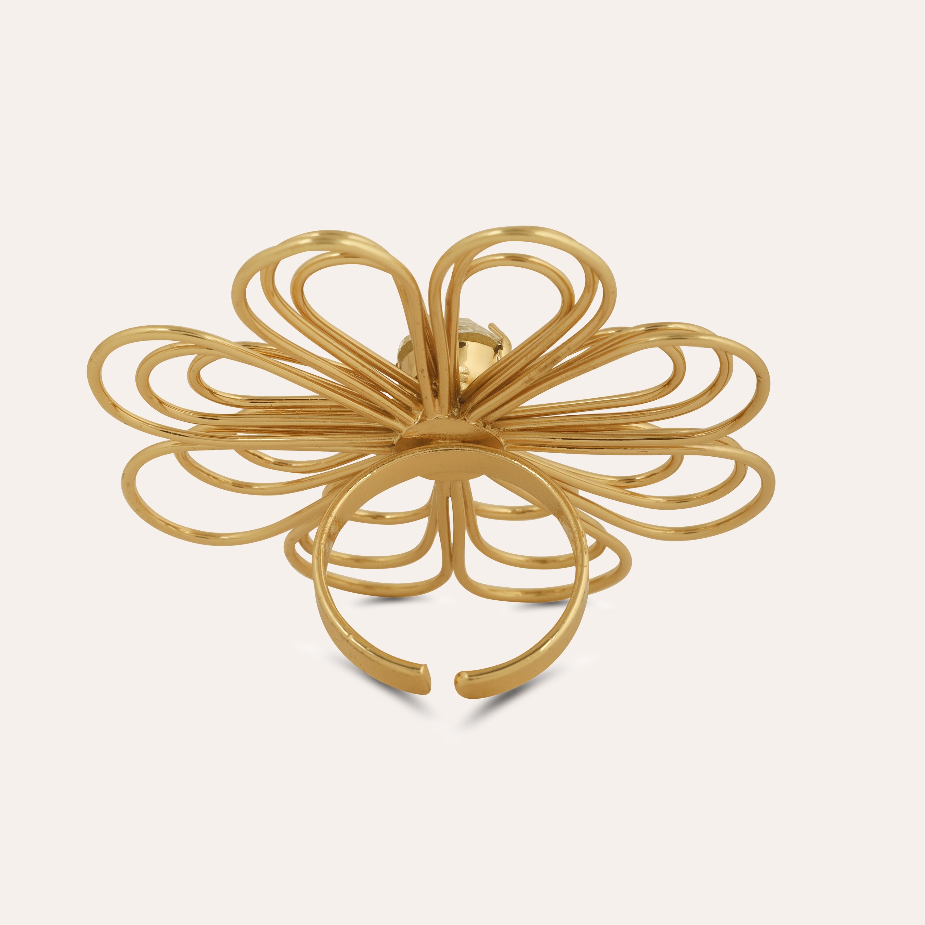 TFC Floral Statement Gold Plated Adjustable Ring-Elevate your style with our exquisite collection of gold-plated adjustable rings for women, including timeless signet rings. Explore cheapest fashion jewellery designs with anti-tarnish properties, all at The Fun Company with a touch of elegance