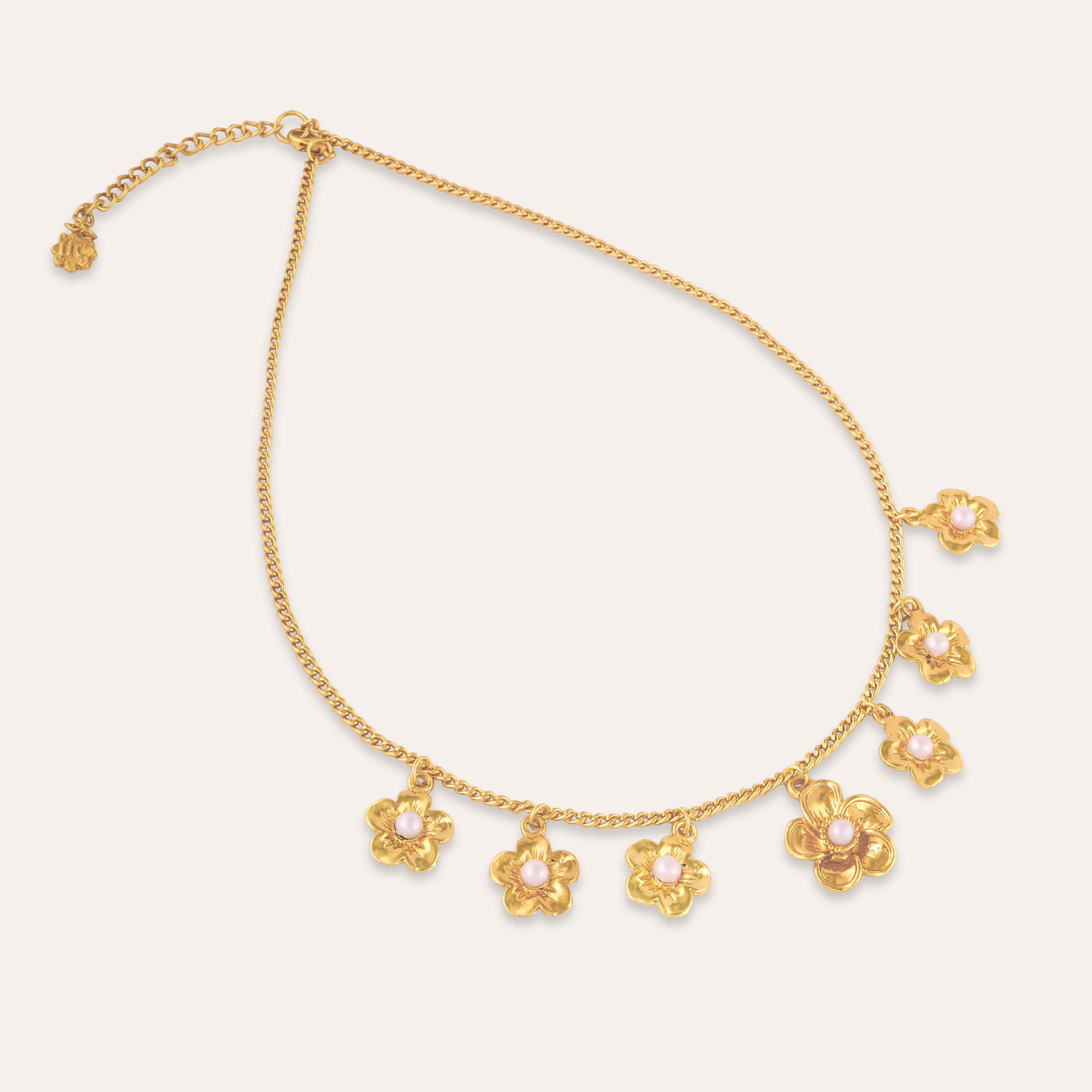 TFC Flower Pearls Charms Gold Plated Necklace-Enhance your elegance with our collection of gold-plated necklaces for women. Choose from stunning pendant necklaces, chic choker necklaces, and trendy layered necklaces. Our sleek and dainty designs are both affordable and anti-tarnish, ensuring lasting beauty. Enjoy the cheapest fashion jewellery, lightweight and stylish- only at The Fun Company.