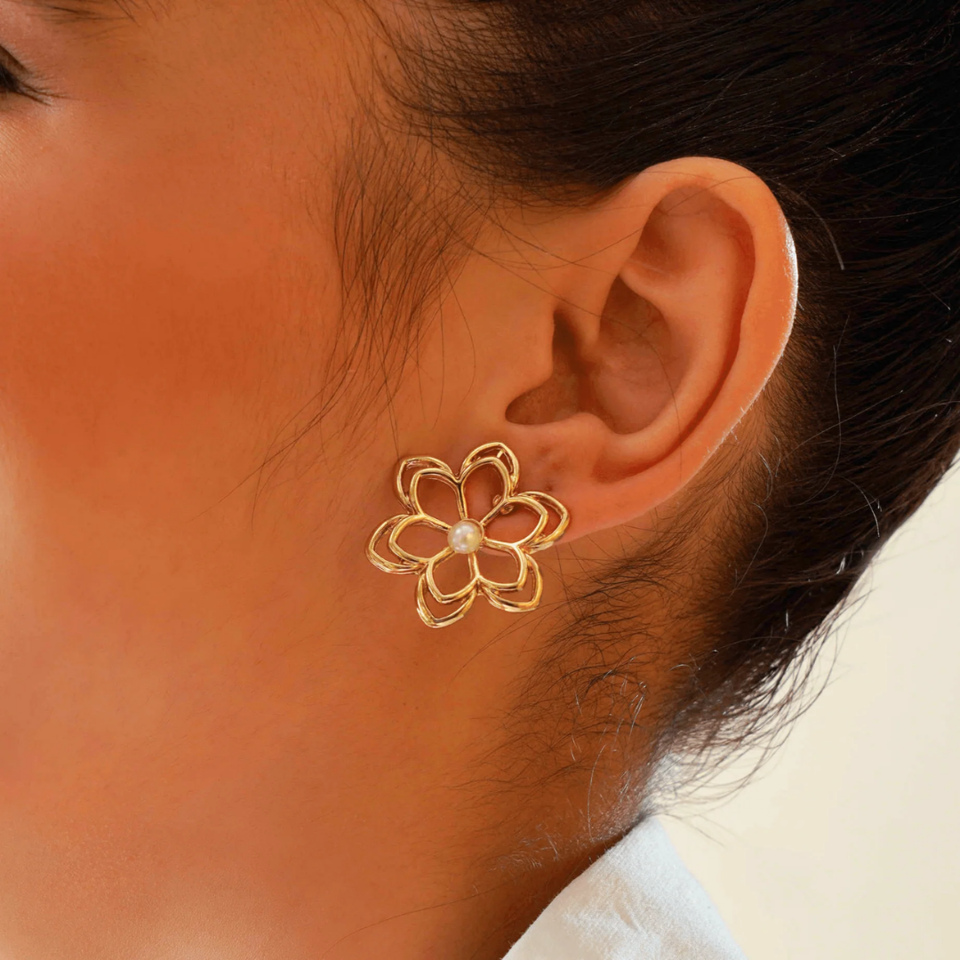 TFC Flower Petal Gold Plated Stud Earrings