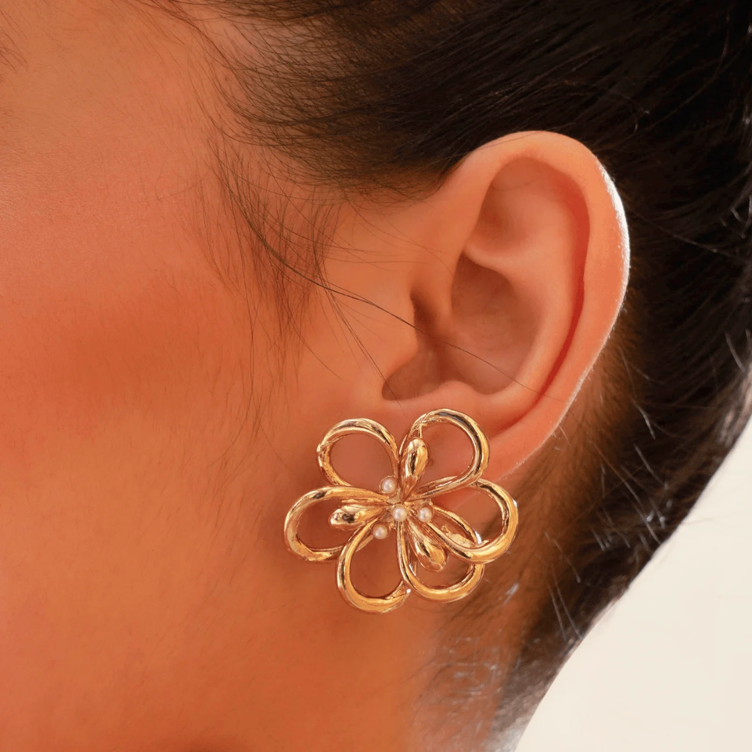 TFC Flower Power Gold Plated Stud Earrings