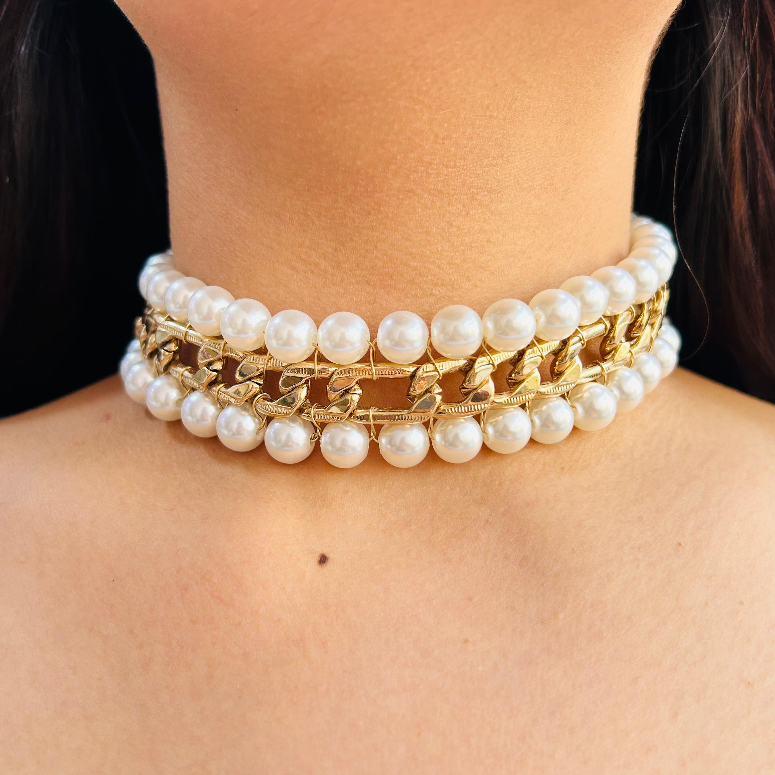 TFC Voguish Pearl & Chain Gold Plated Choker Necklace