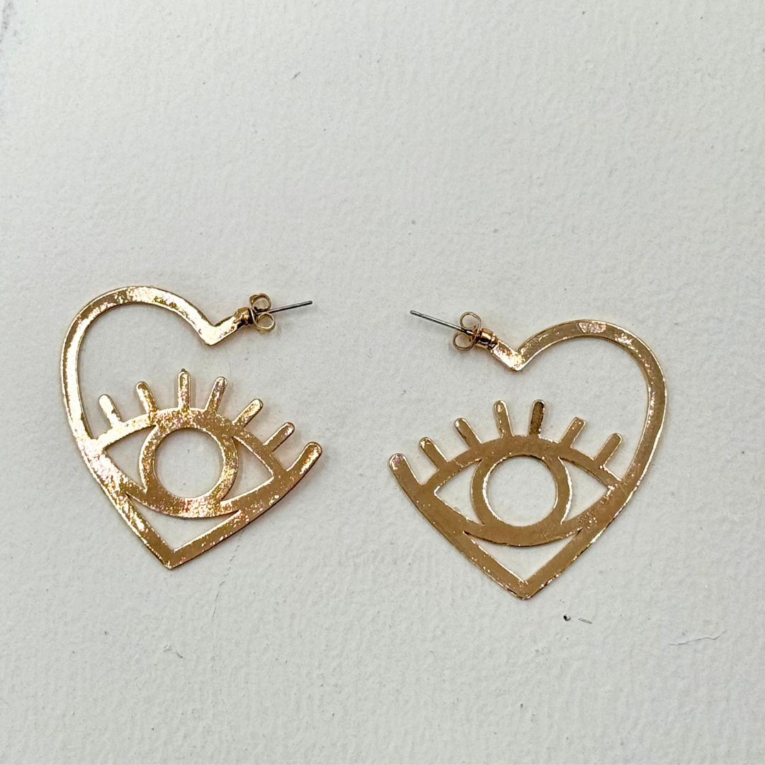 Heart-Eye Gold Plated Earrings