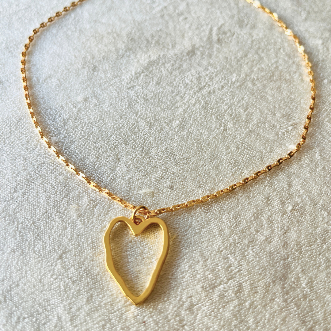 TFC Heart Outline 24K Gold Plated Pendant Necklace