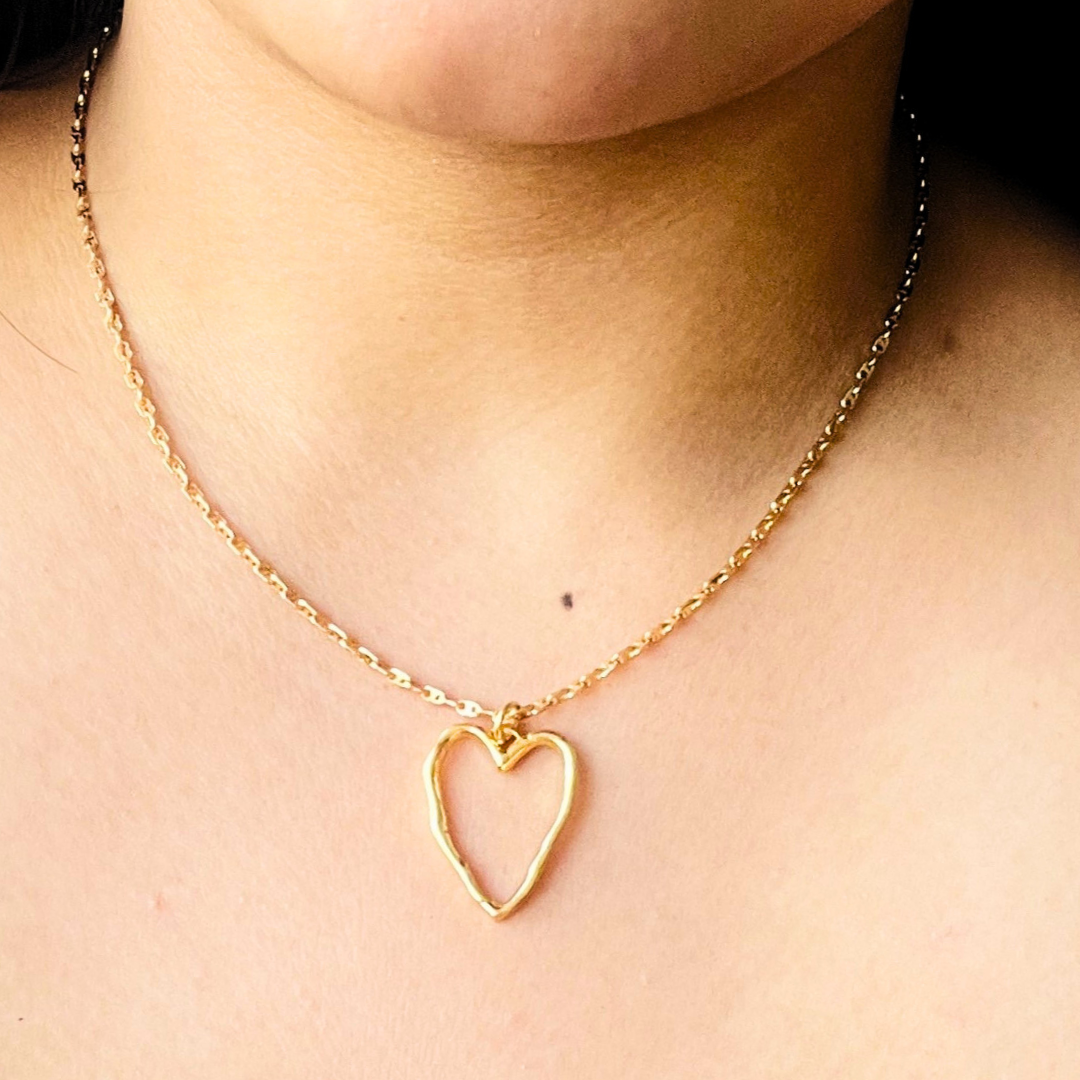 TFC 24K Heart Outline Gold Plated Pendant Necklace