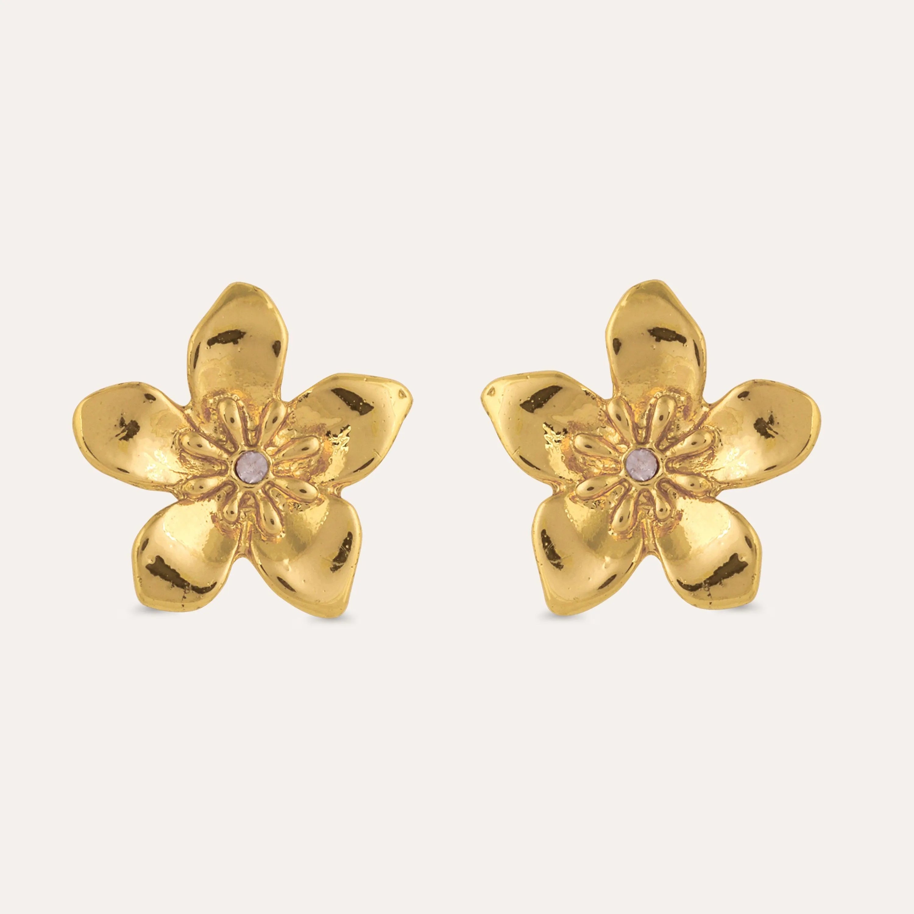 TFC Festive Flower Pearl Statement Gold Plated Stud Earrings