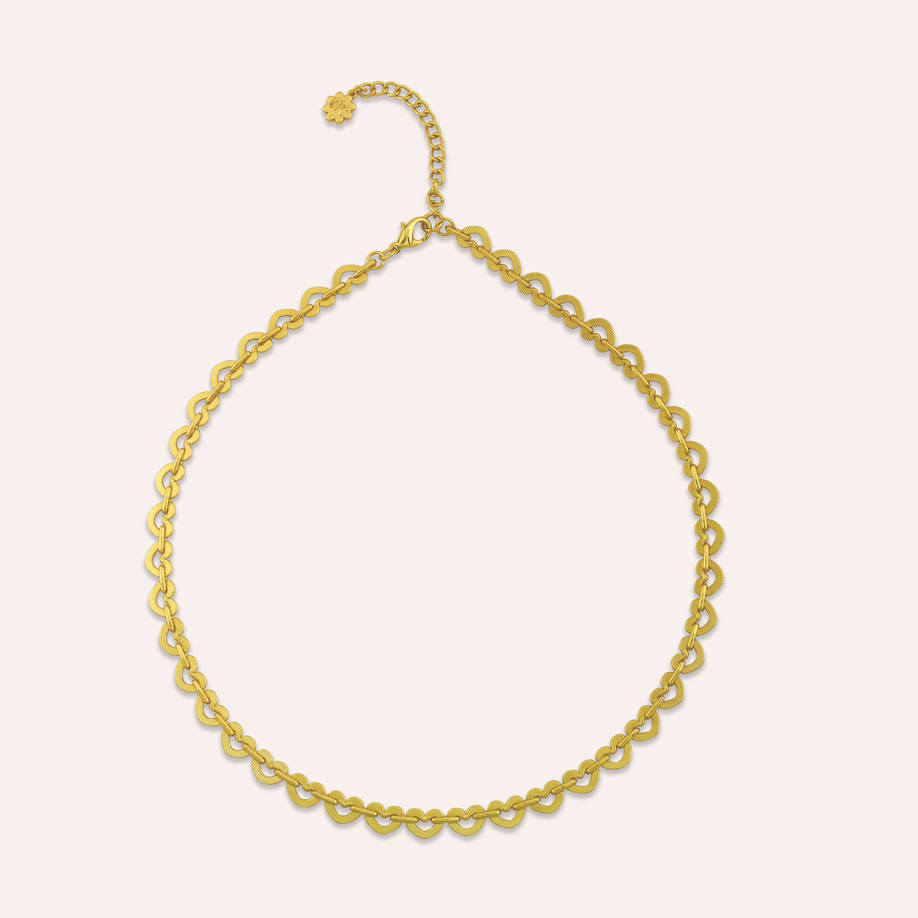 TFC Link Heart Gold Plated Chain Necklace-Enhance your elegance with our collection of gold-plated necklaces for women. Choose from stunning pendant necklaces, chic choker necklaces, and trendy layered necklaces. Our sleek and dainty designs are both affordable and anti-tarnish, ensuring lasting beauty. Enjoy the cheapest fashion jewellery, lightweight and stylish- only at The Fun Company