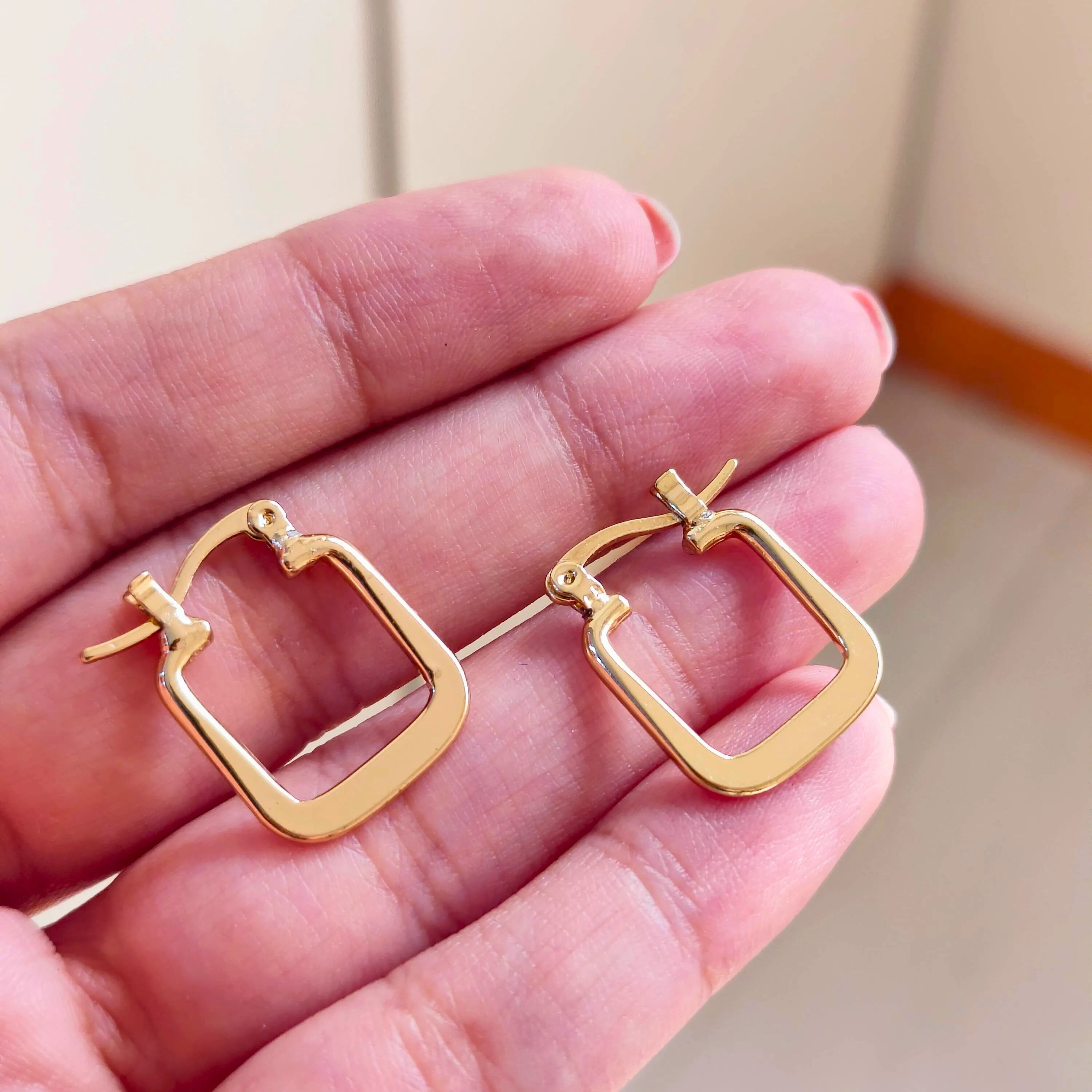 TFC Squared Honey Gold Plated Hoop Earrings