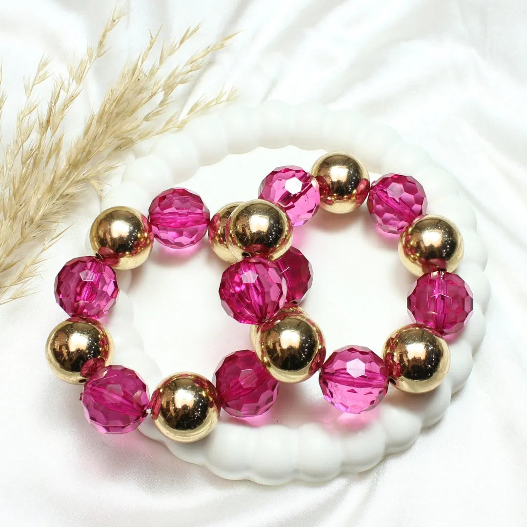 TFC Hot Pink Crystal Gold Plated Stacked Bracelet (set of 2)