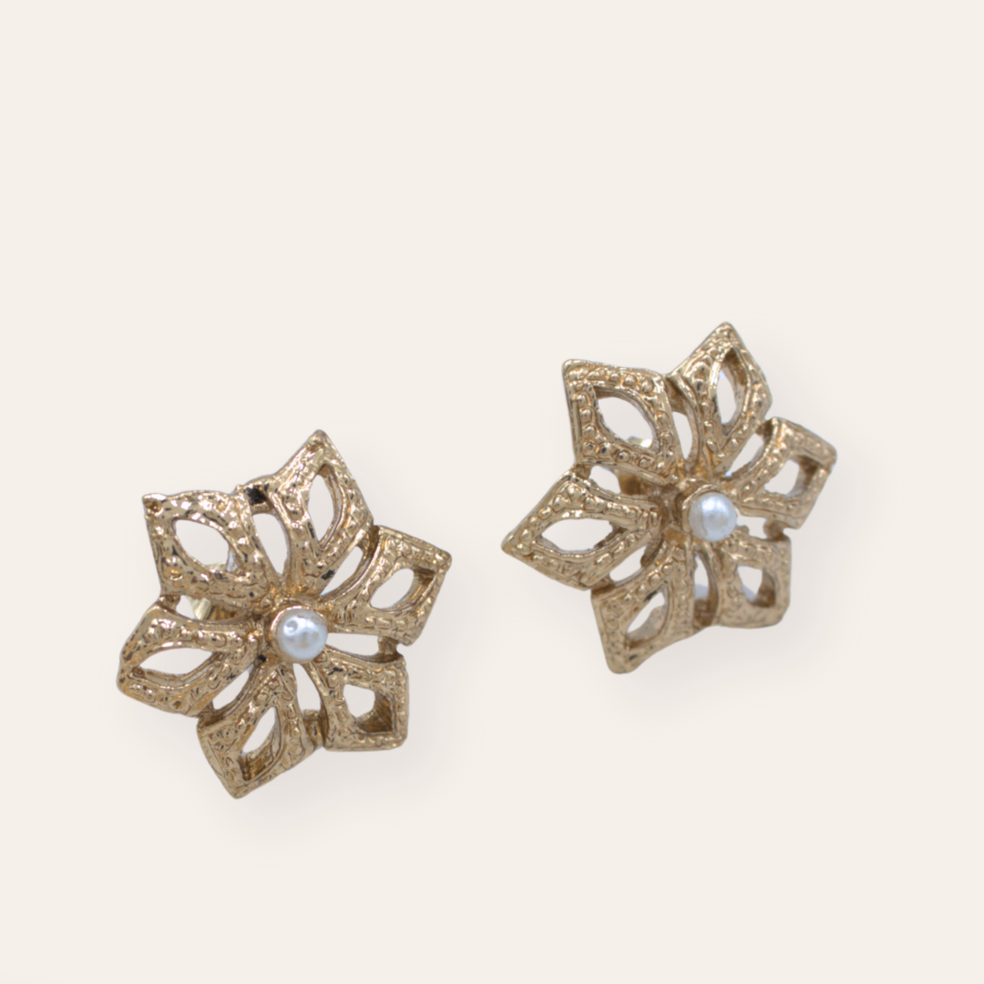 TFC Indie Floral Pearl Gold Plated Stud Earrings