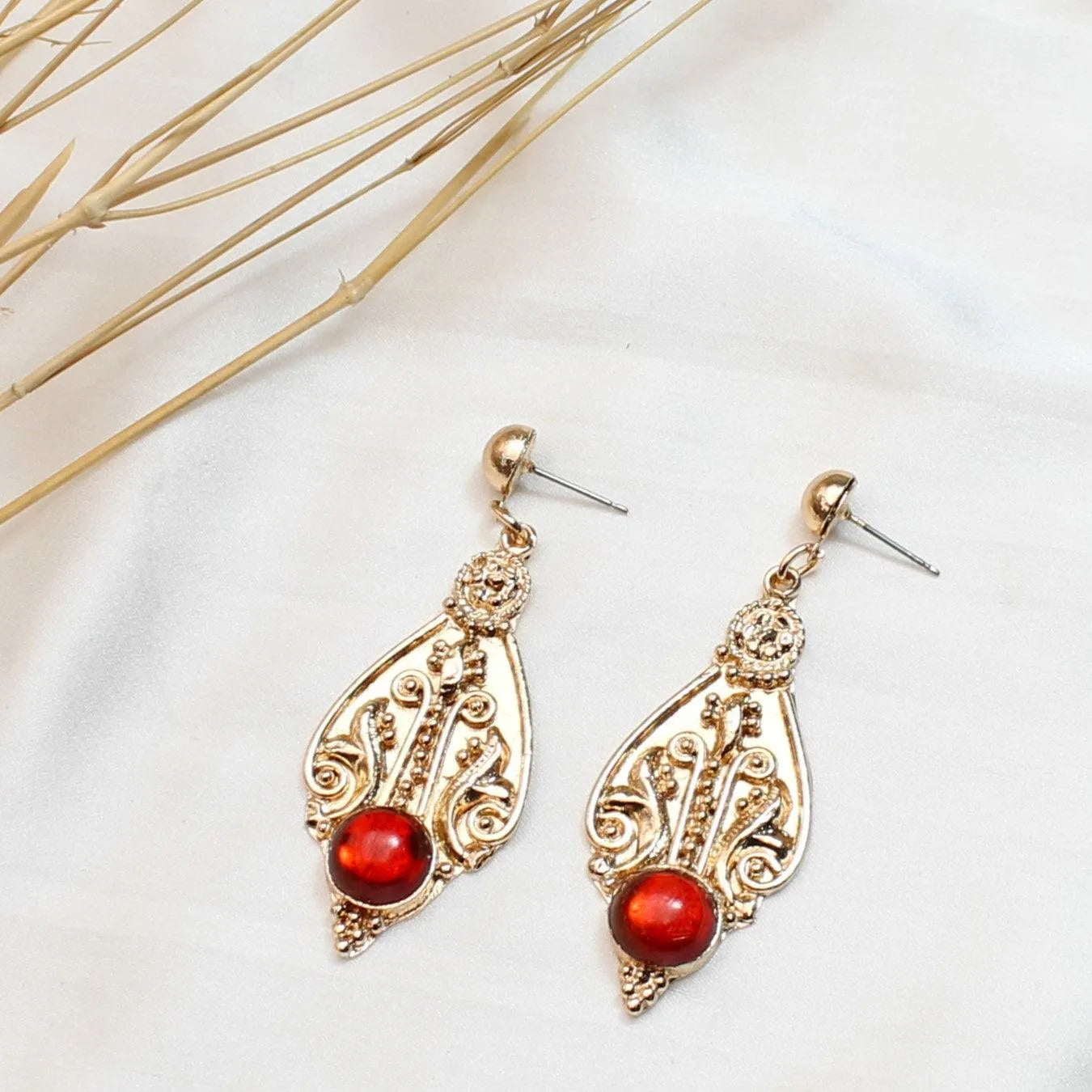 TFC Laal Bindi Gold Plated Dangler Earrings