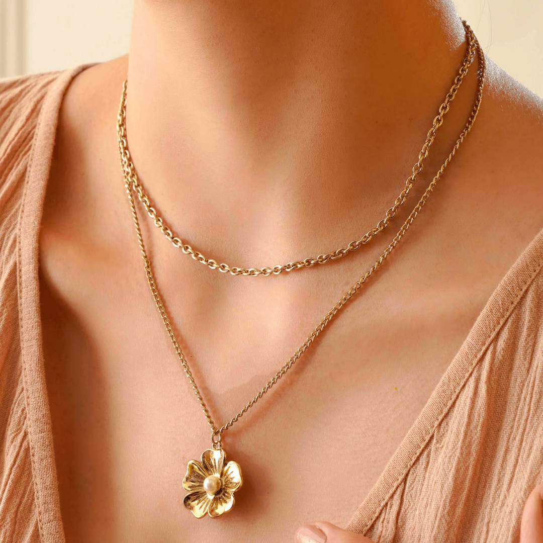 TFC Layered Chain Floral Gold Plated Necklace