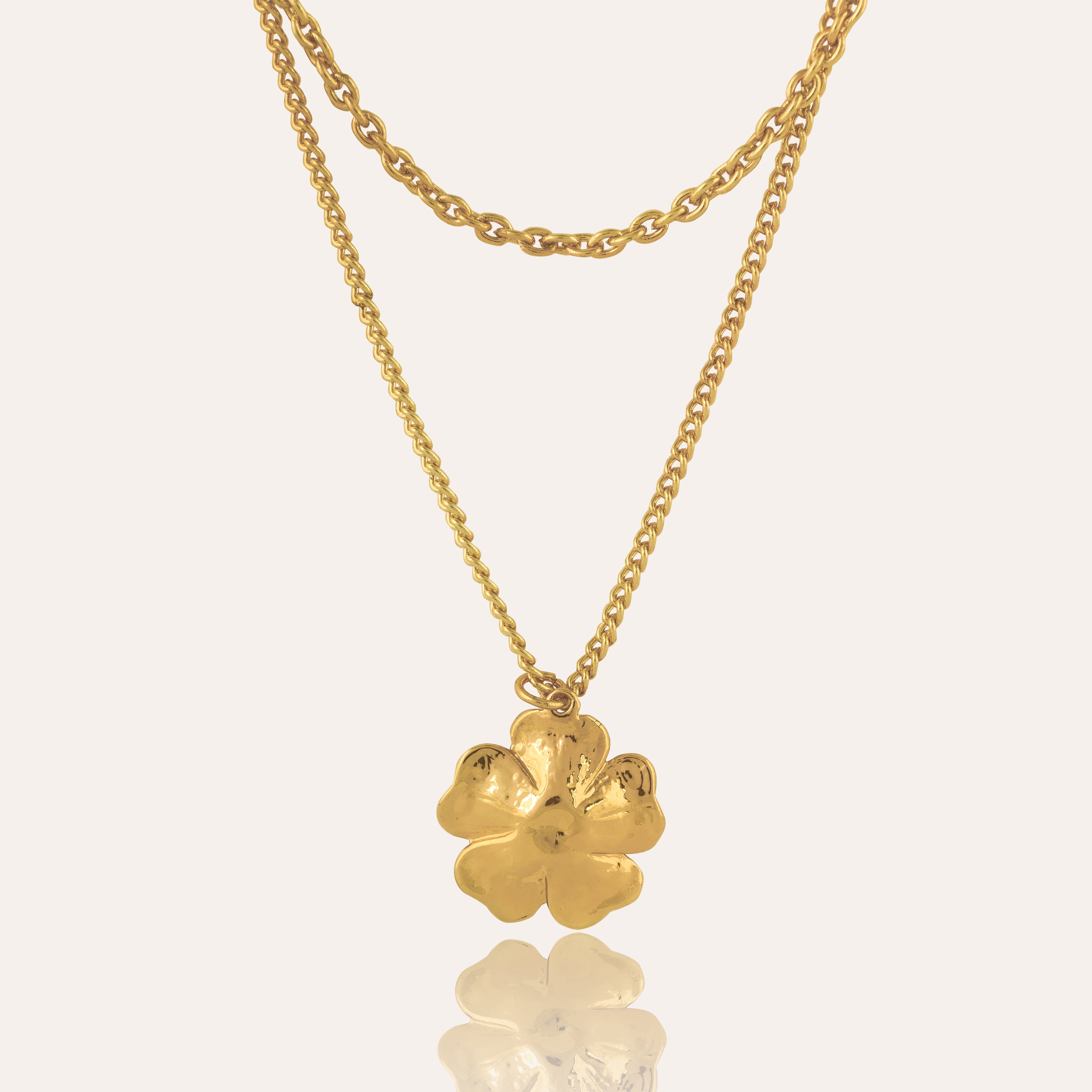TFC Layered Chain Floral Gold Plated Necklace-Enhance your elegance with our collection of gold-plated necklaces for women. Choose from stunning pendant necklaces, chic choker necklaces, and trendy layered necklaces. Our sleek and dainty designs are both affordable and anti-tarnish, ensuring lasting beauty. Enjoy the cheapest fashion jewellery, lightweight and stylish- only at The Fun Company