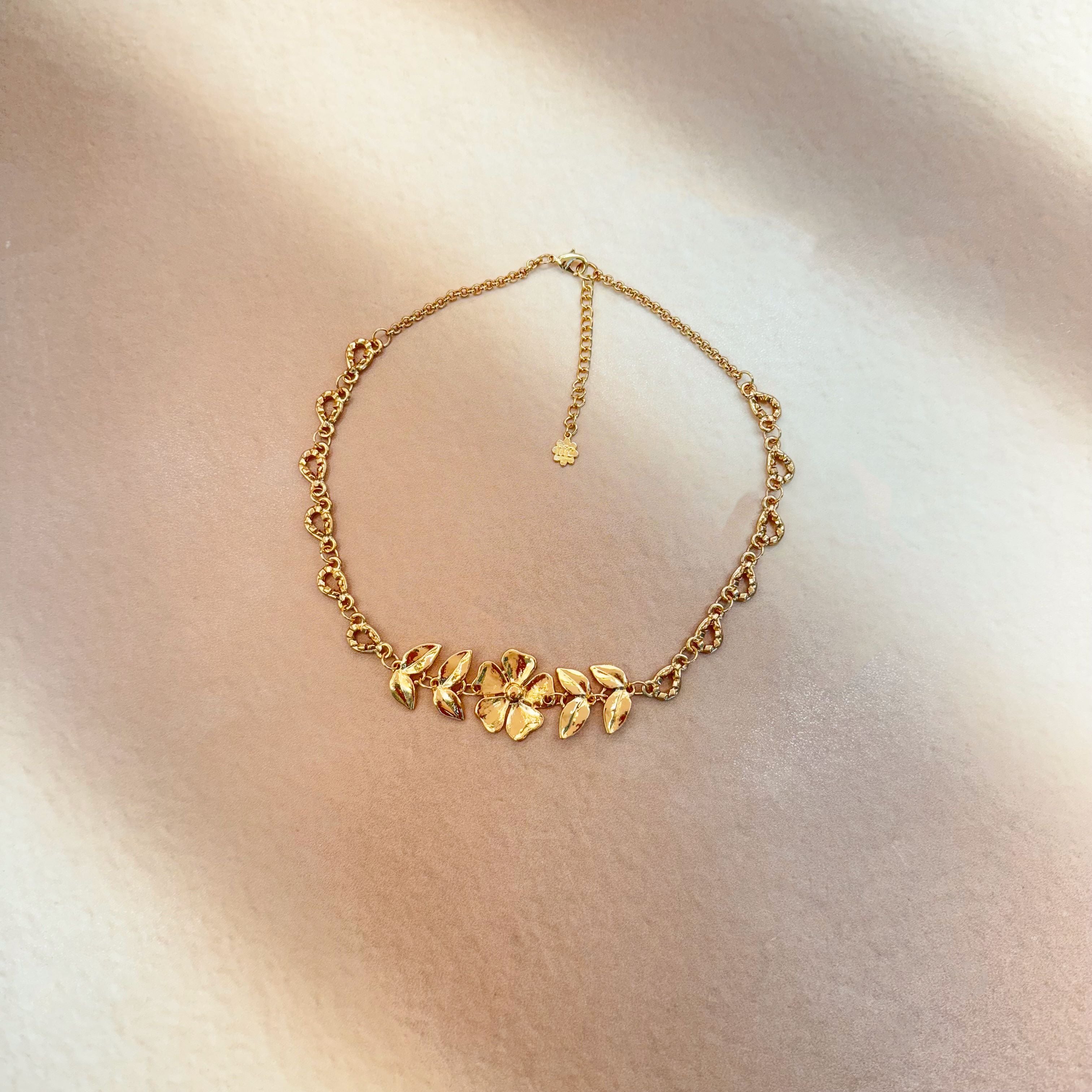 TFC Leafy Floral Gold Plated Choker Necklace