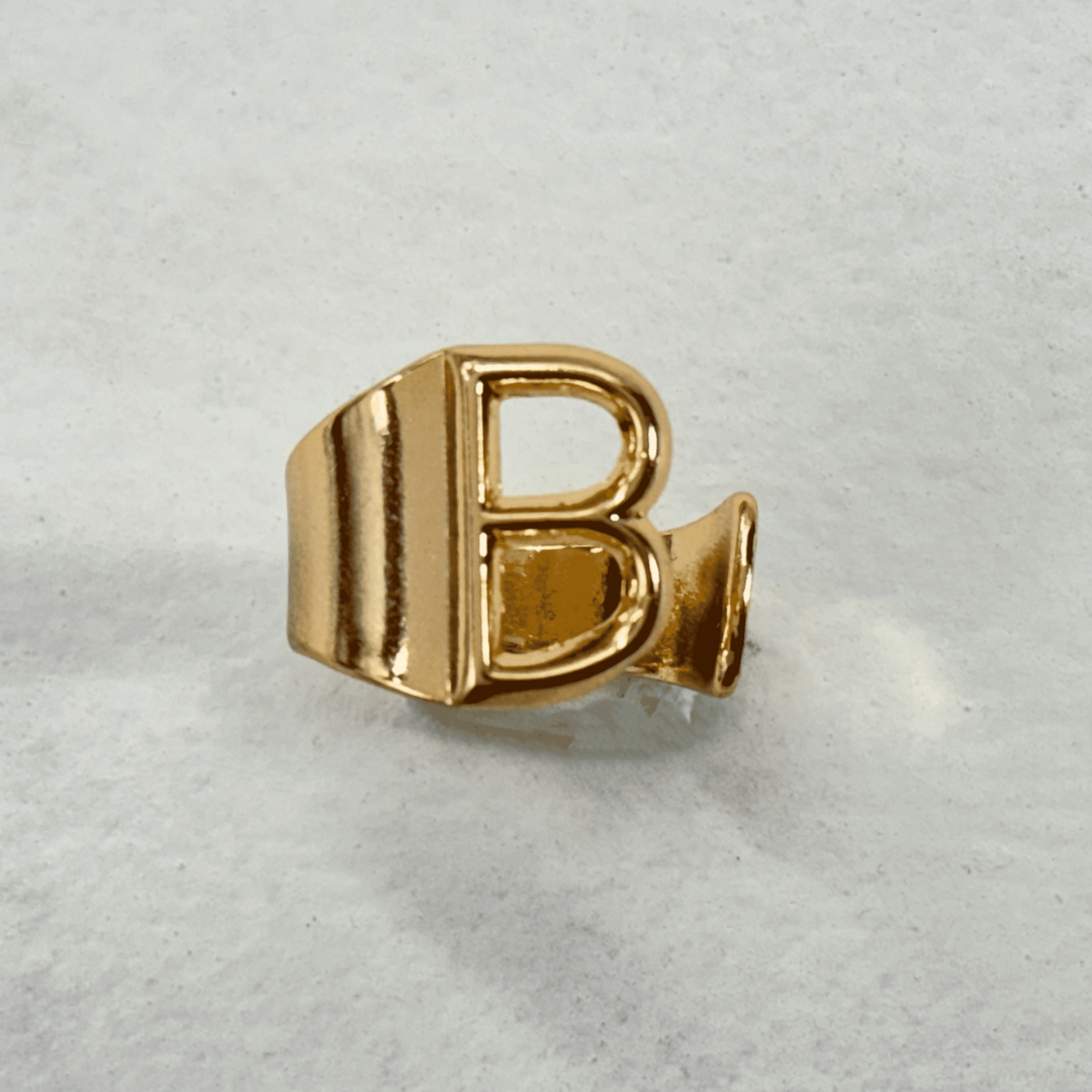 TFC Letter- B Gold Plated Adjustable Ring