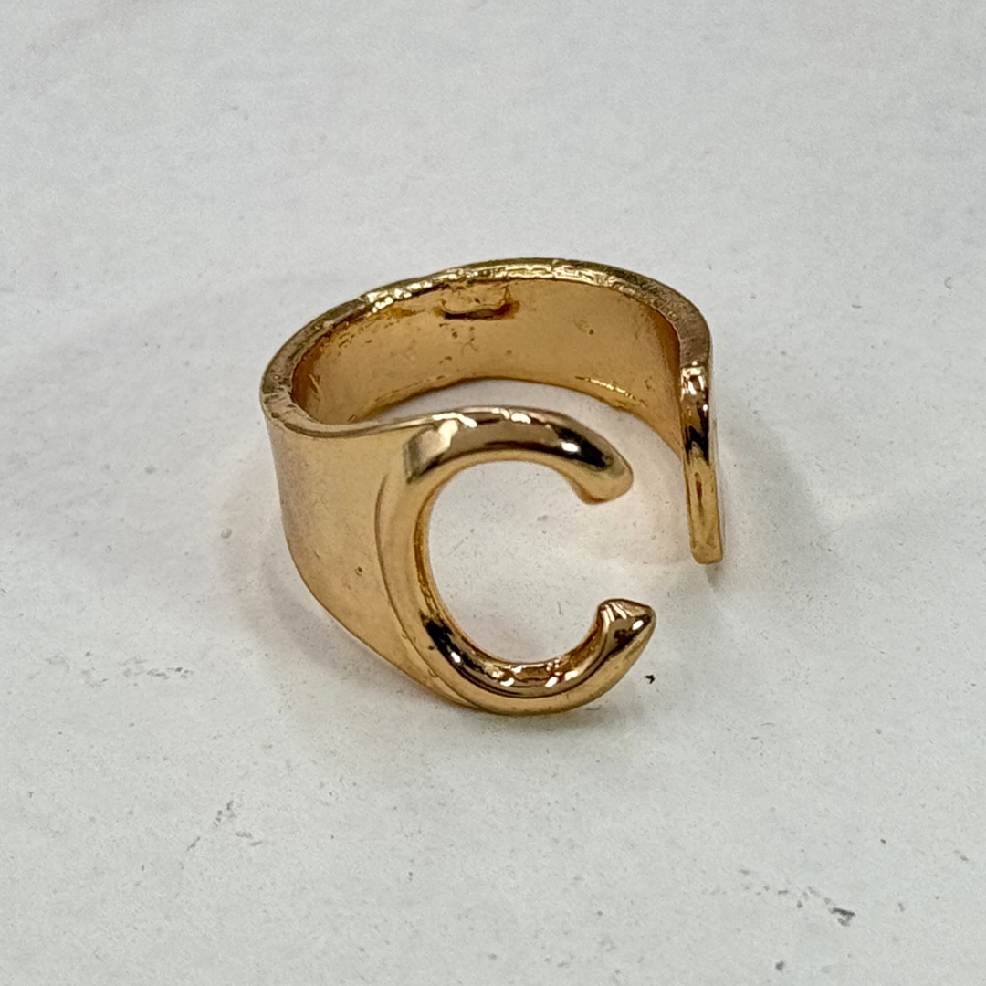 TFC Letter- C Gold Plated Adjustable Ring