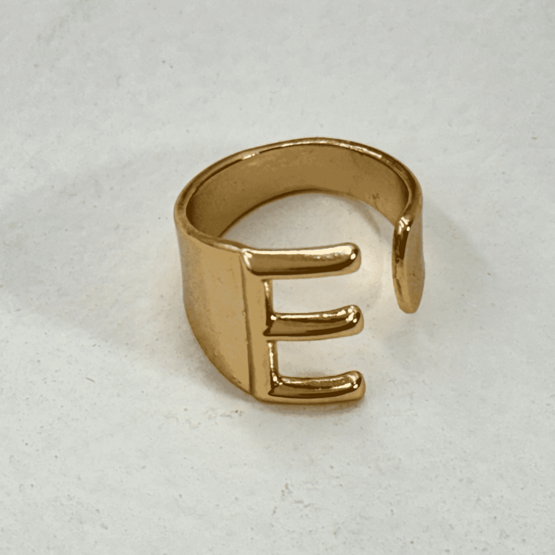TFC Letter- E Gold Plated Adjustable Ring