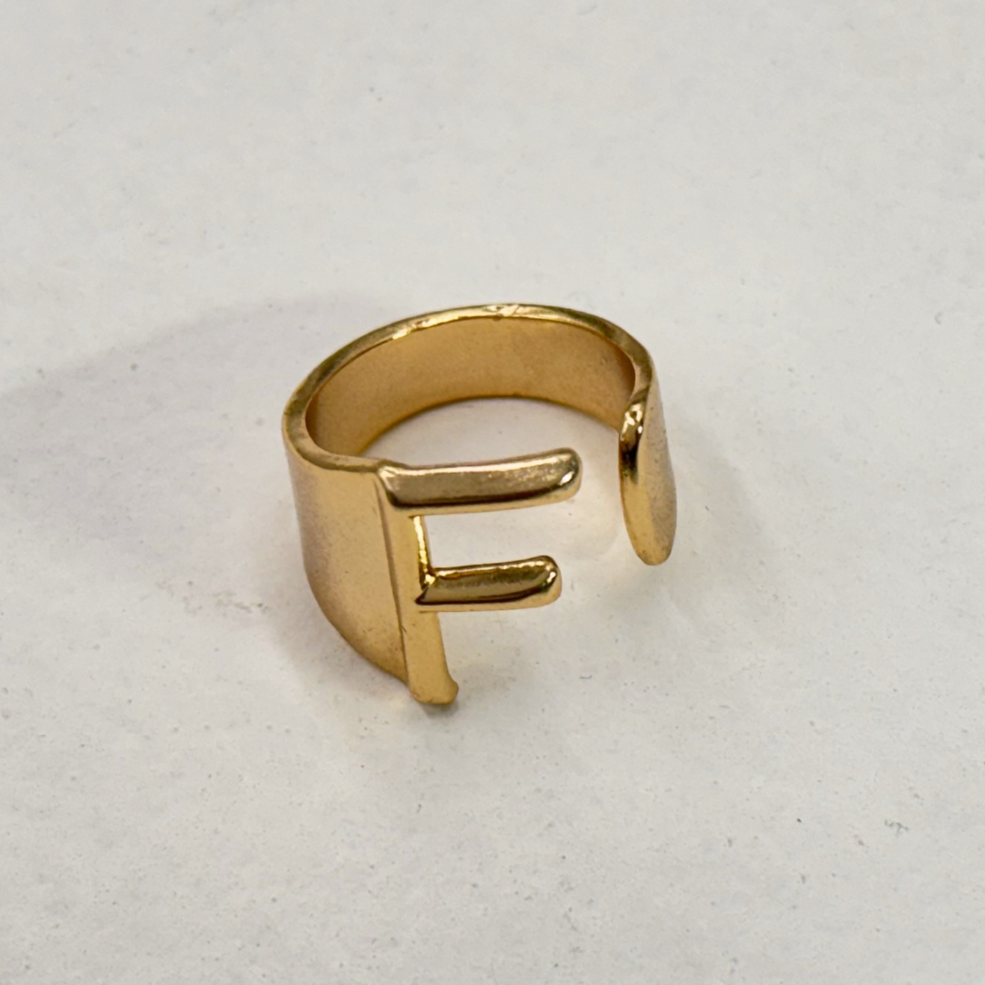 TFC Letter- F Gold Plated Adjustable Ring