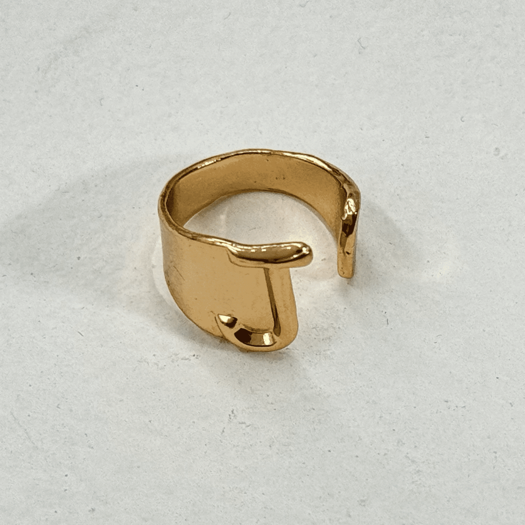 TFC Letter- J Gold Plated Adjustable Ring