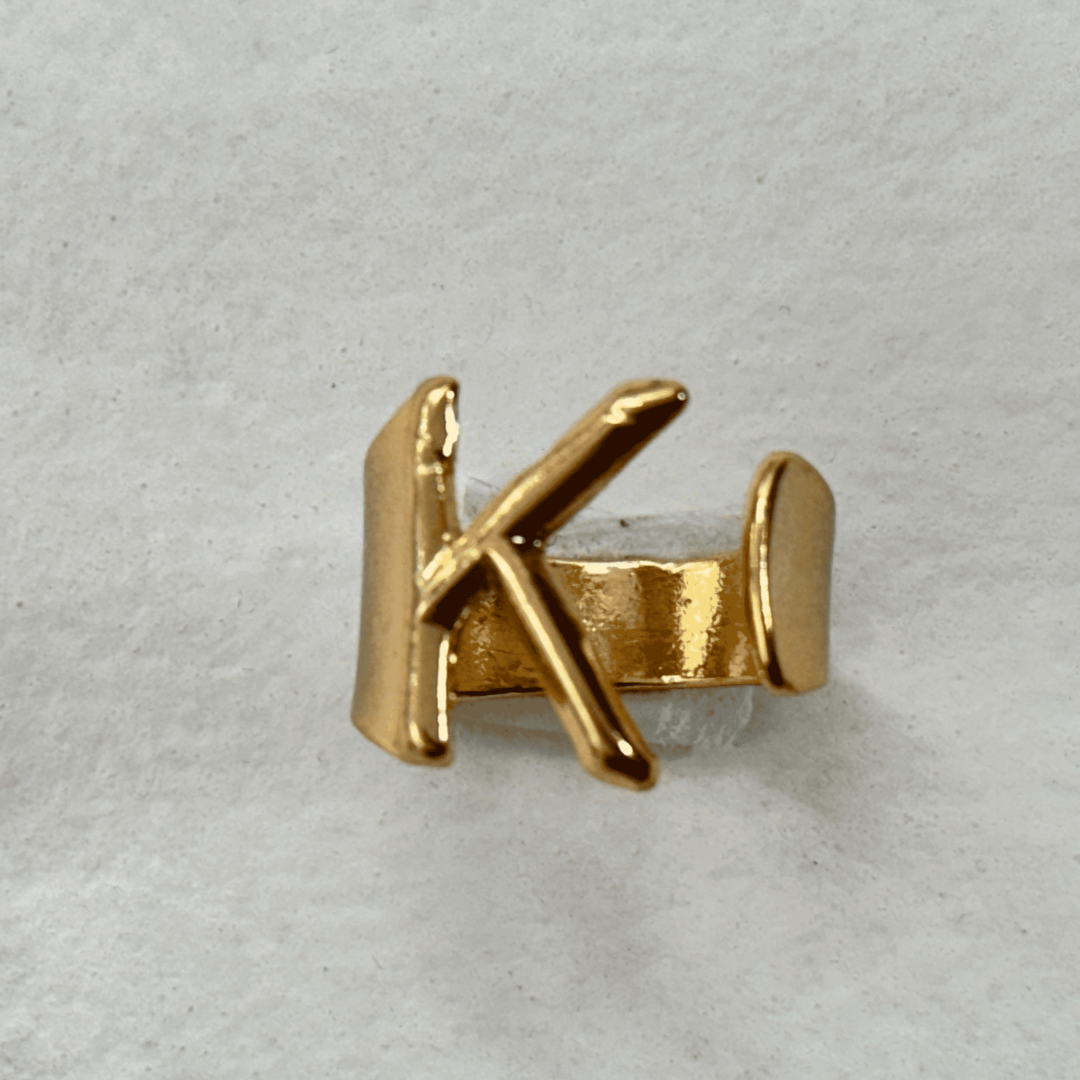 TFC Letter- K Gold Plated Adjustable Ring