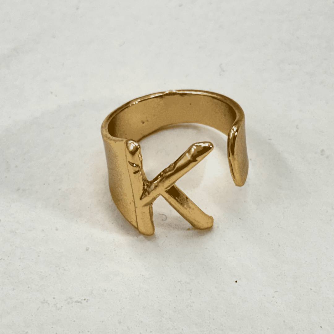 TFC Letter- K Gold Plated Adjustable Ring