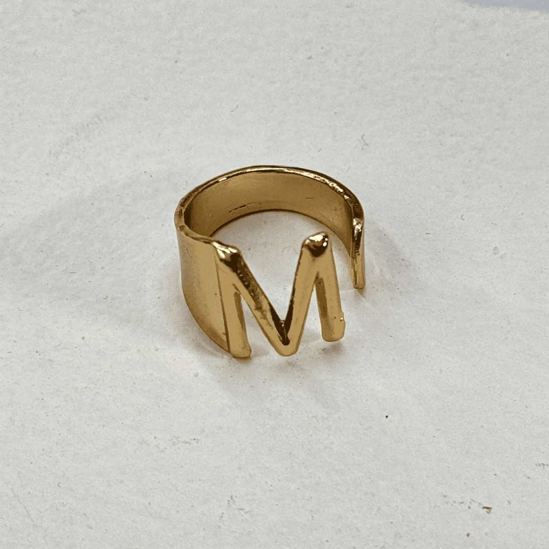 TFC Letter- M Gold Plated Adjustable Ring