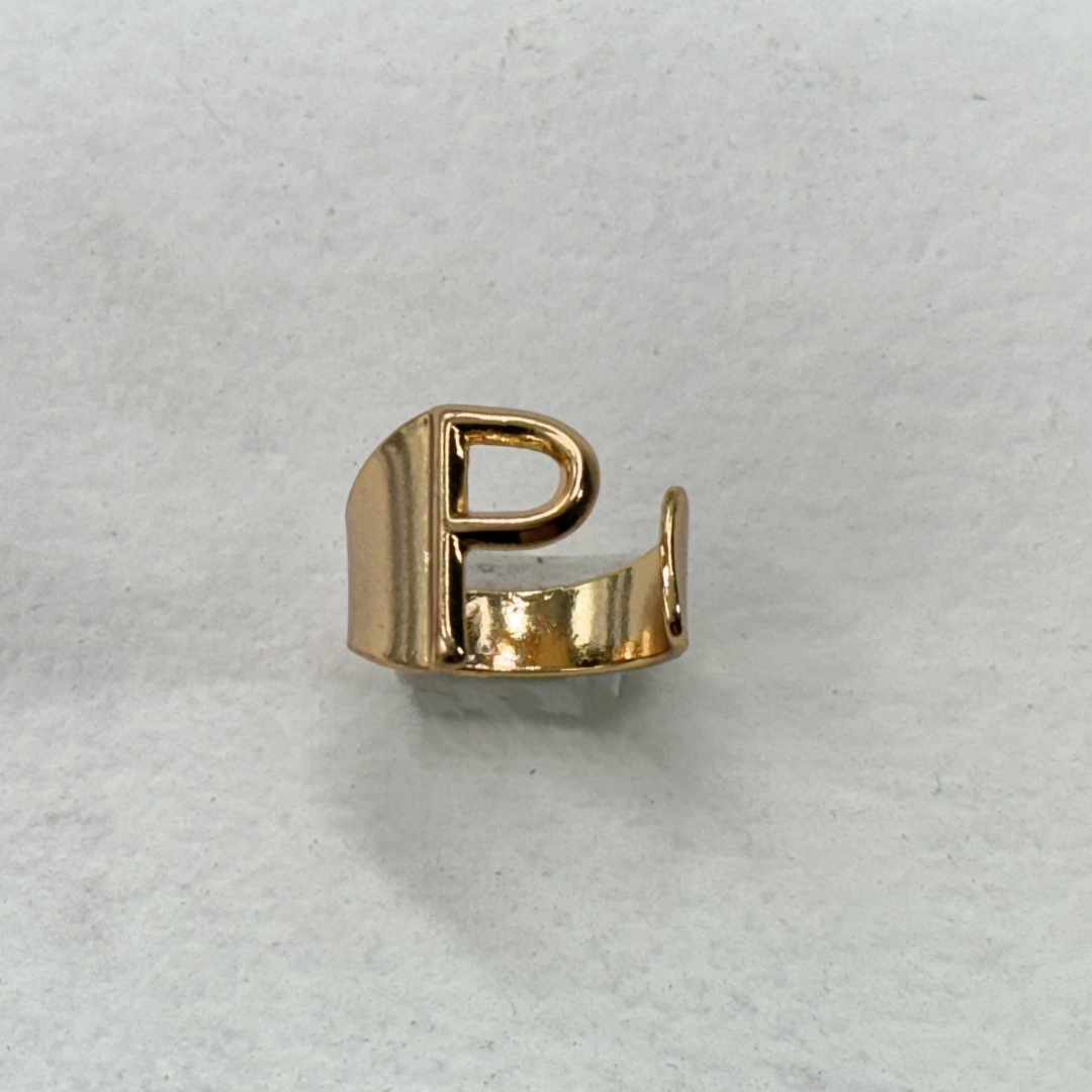 TFC Letter- P Gold Plated Adjustable Ring