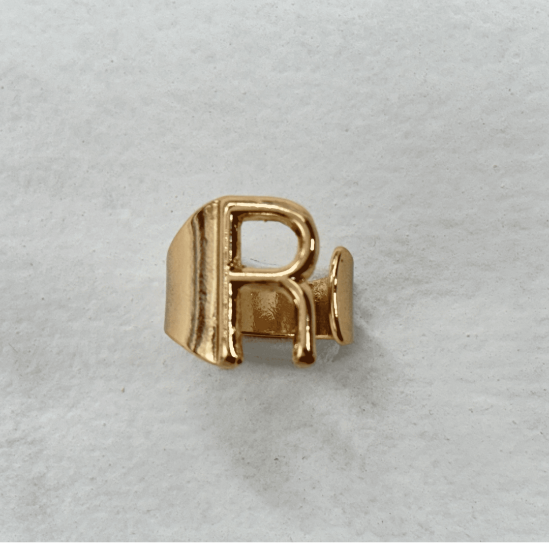 TFC Letter- R Gold Plated Adjustable Ring