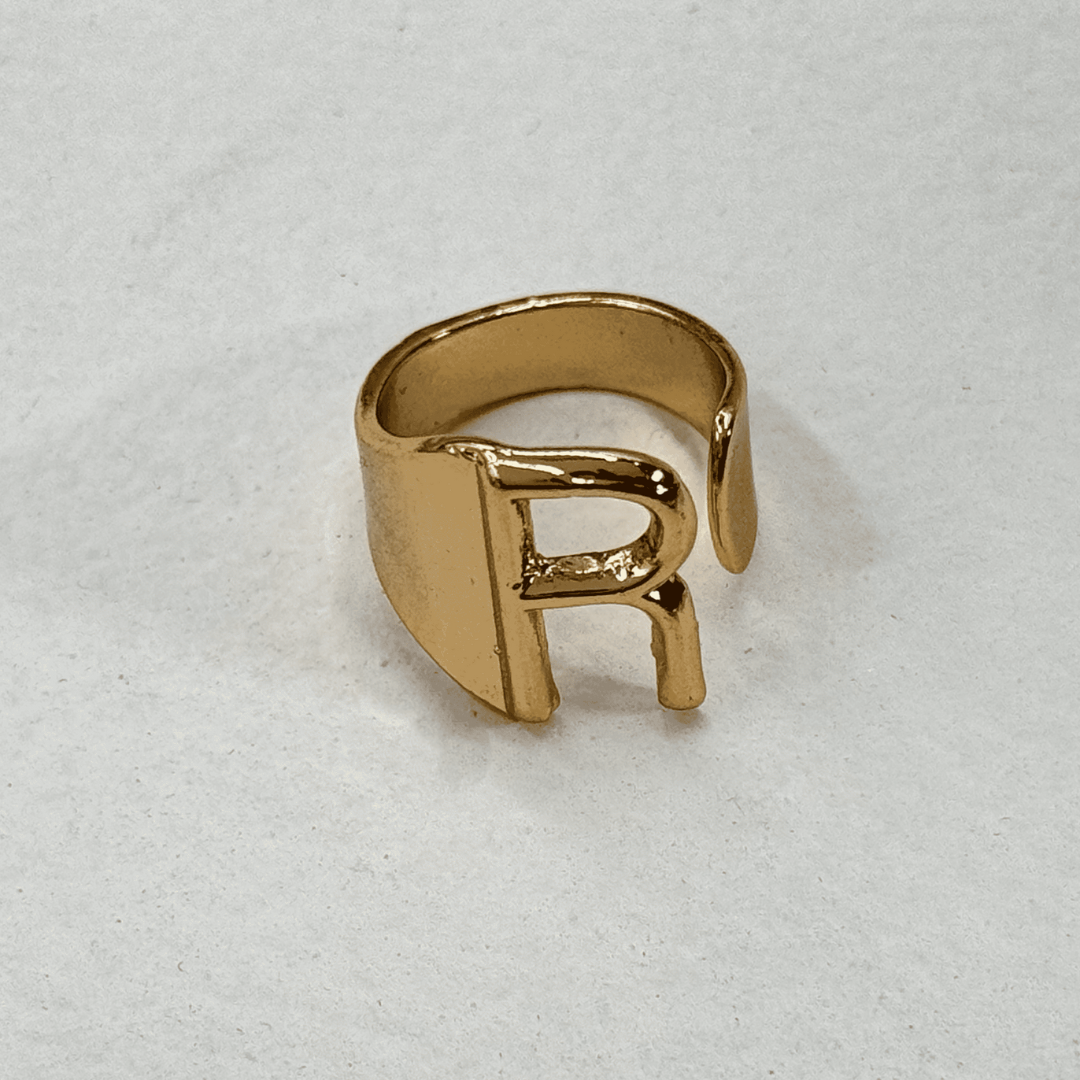TFC Letter- R Gold Plated Adjustable Ring