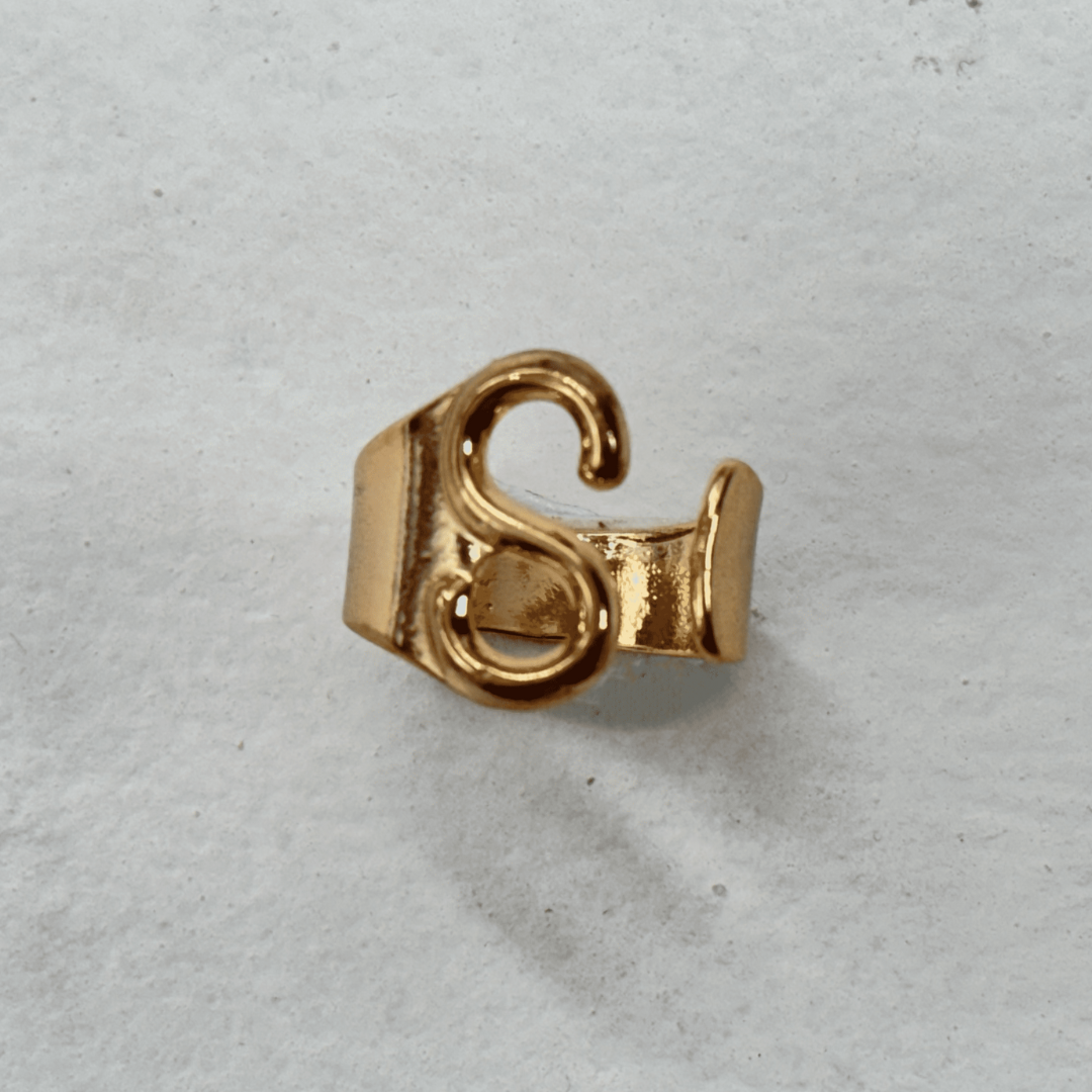 TFC Letter- S Gold Plated Adjustable Ring