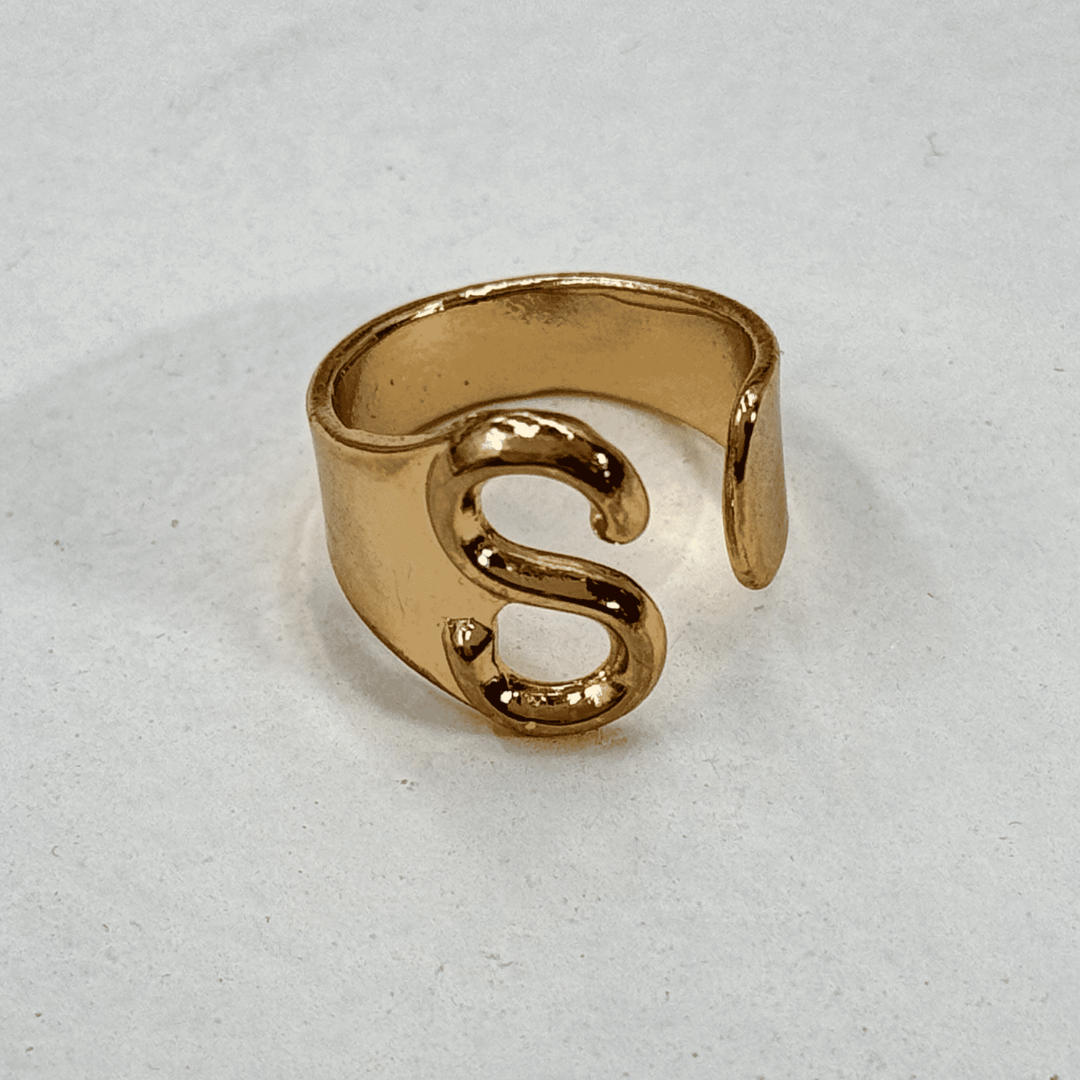 TFC Letter- S Gold Plated Adjustable Ring