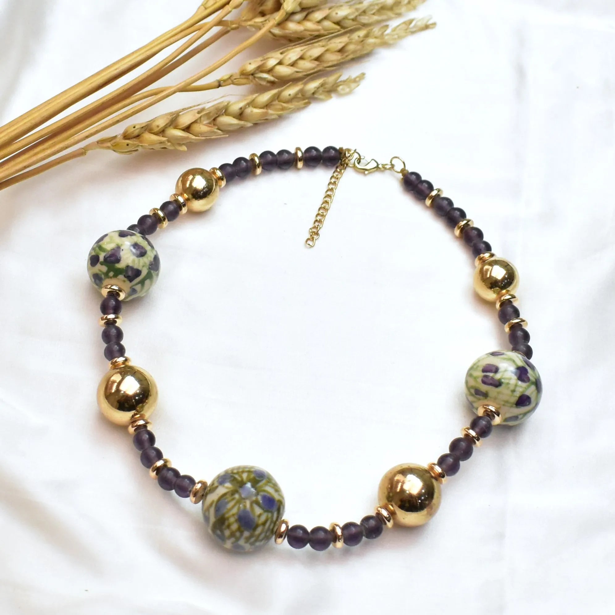 TFC Lilac Ceramic Balls And Beaded Necklace