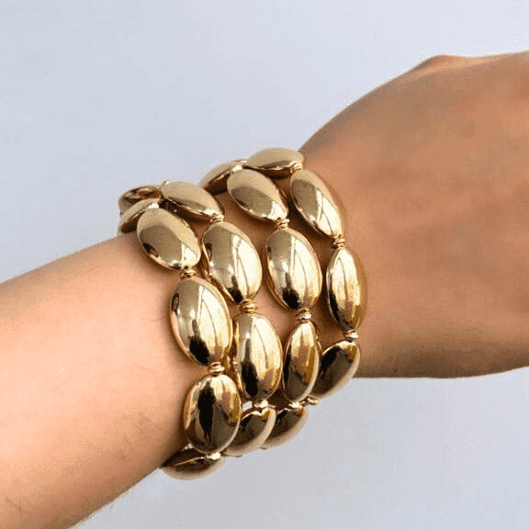 TFC Long Bold Beads Gold Plated Stacked Bracelet (Set of 4)