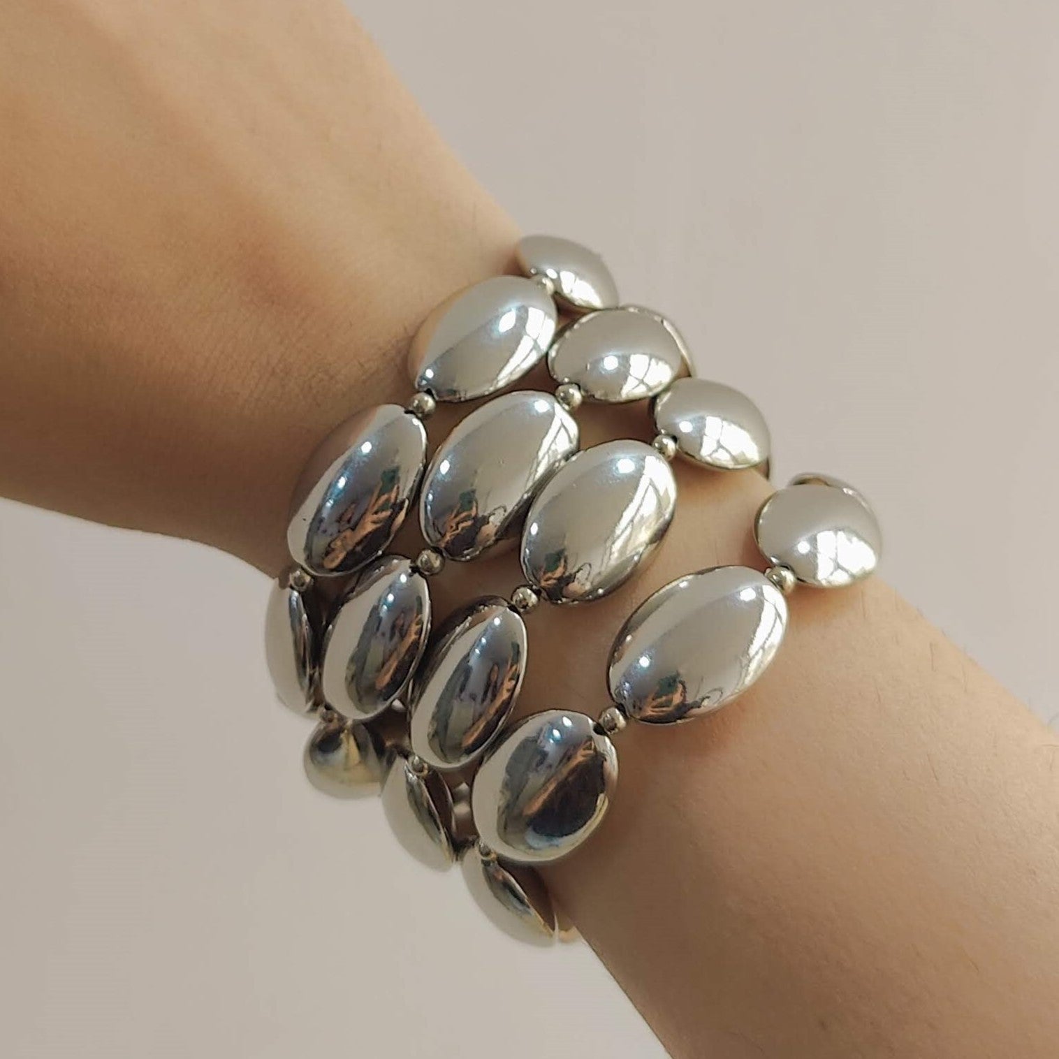 TFC Long Bold Beads Silver Plated Stacked Bracelet (Set of 4)