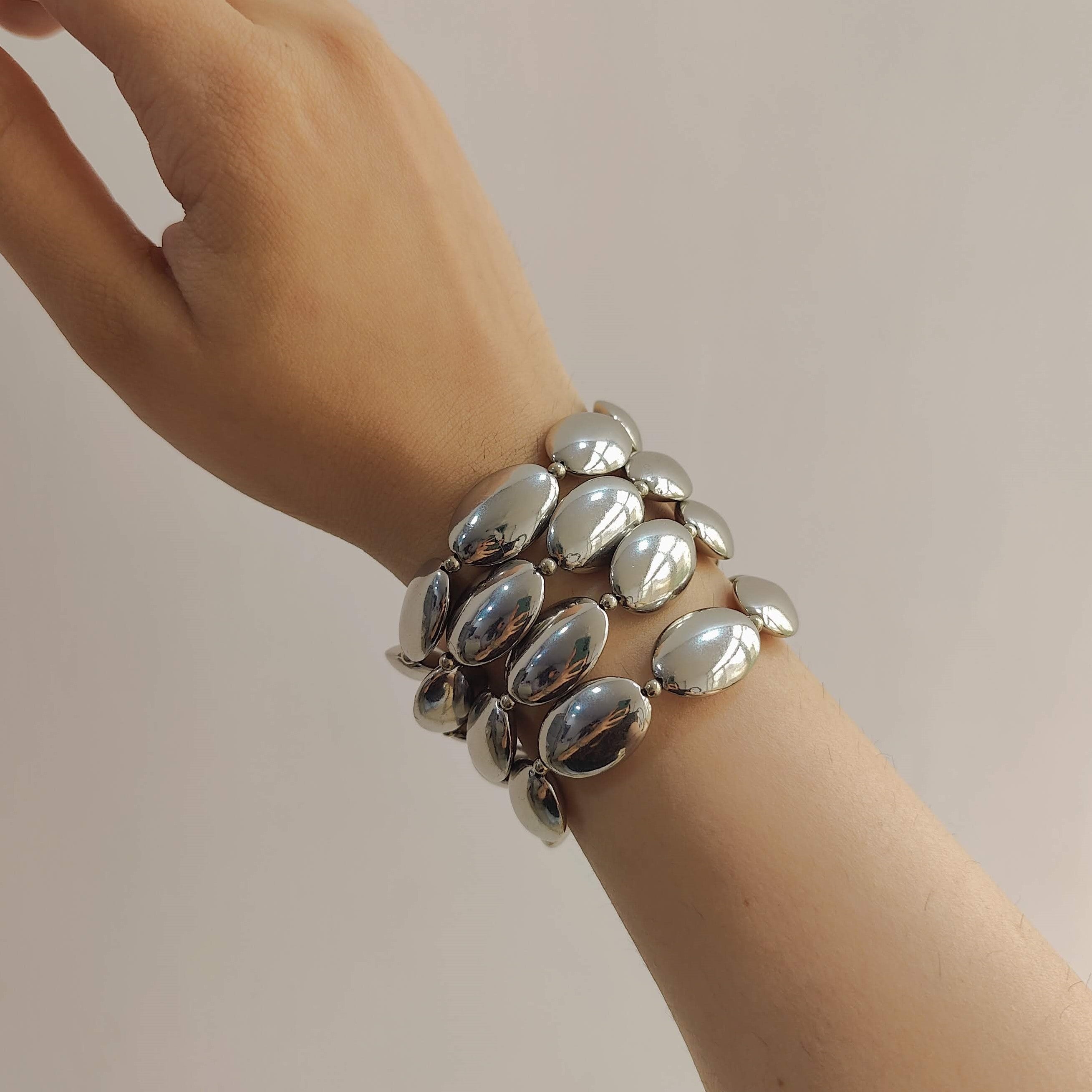 TFC Long Bold Beads Silver Plated Stacked Bracelet (Set of 4)