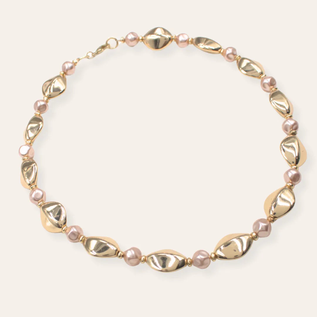 TFC Long Bold Bead with Pink Pearls Gold Plated Necklace