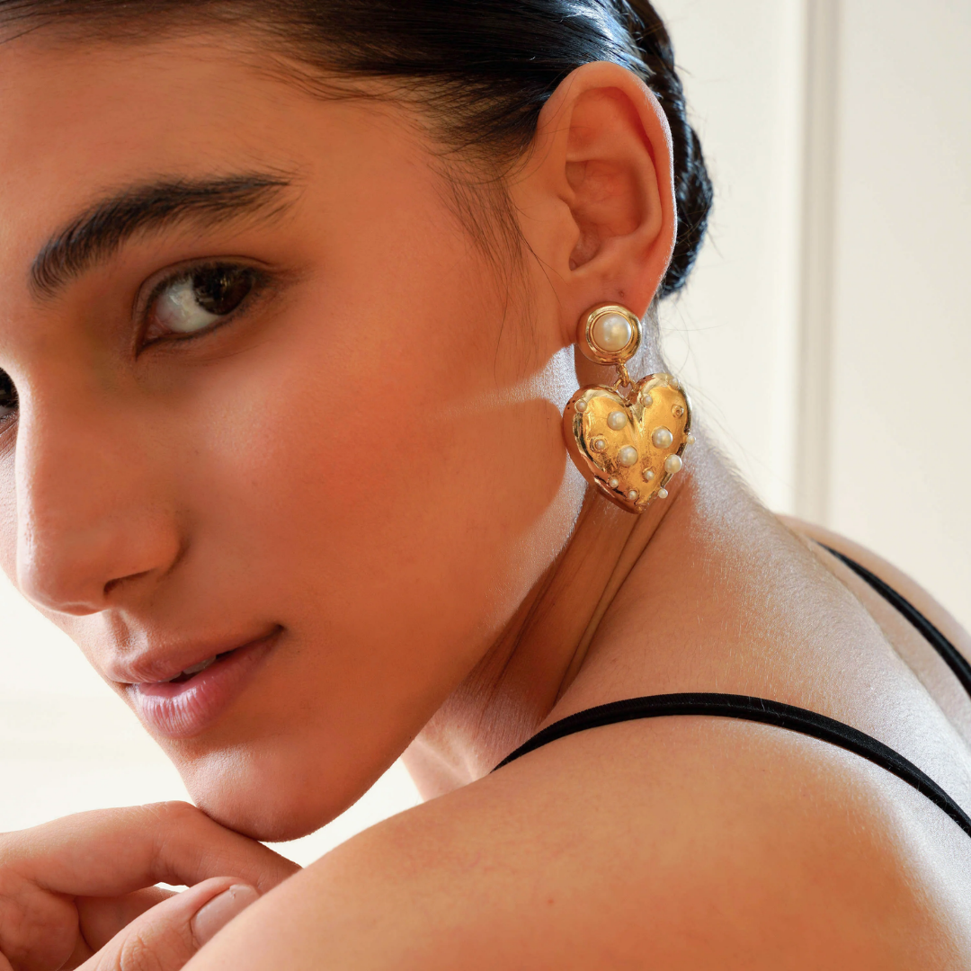 Love Bump Gold Plated Dangler Earrings