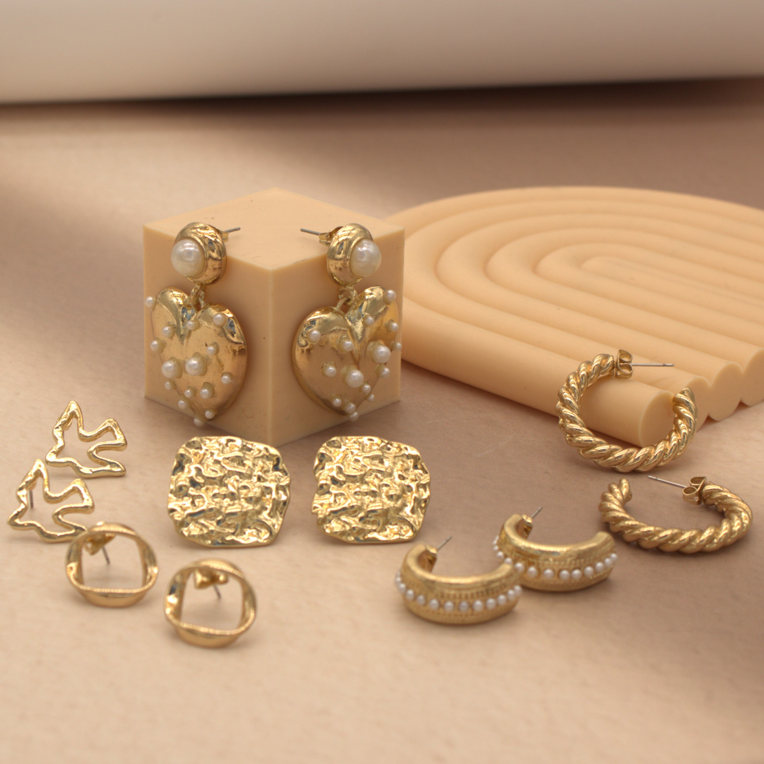 TFC Love Bump Gold Plated Multi-Earring Combo Set