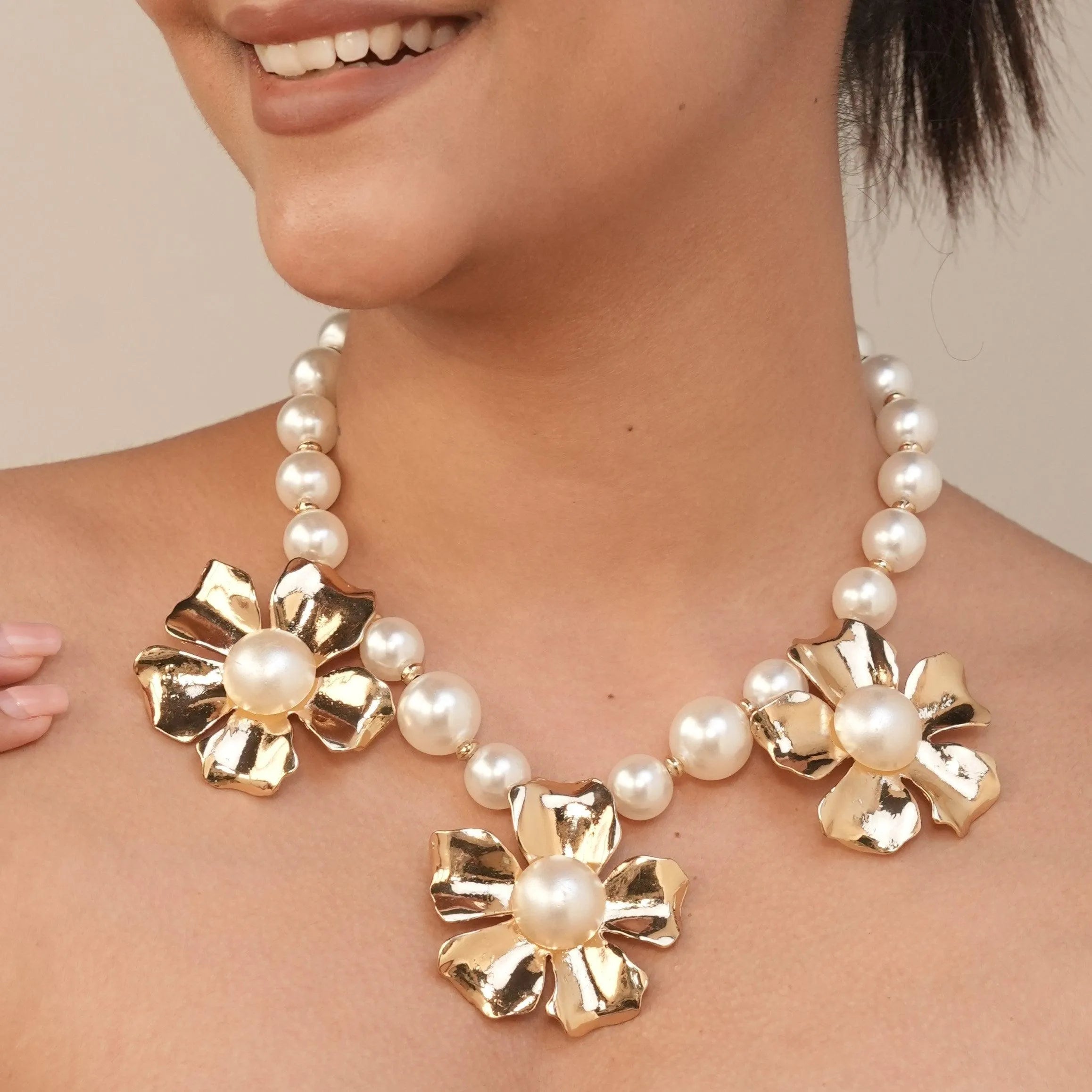 TFC Magna Flora Gold Plated Pearl Necklace