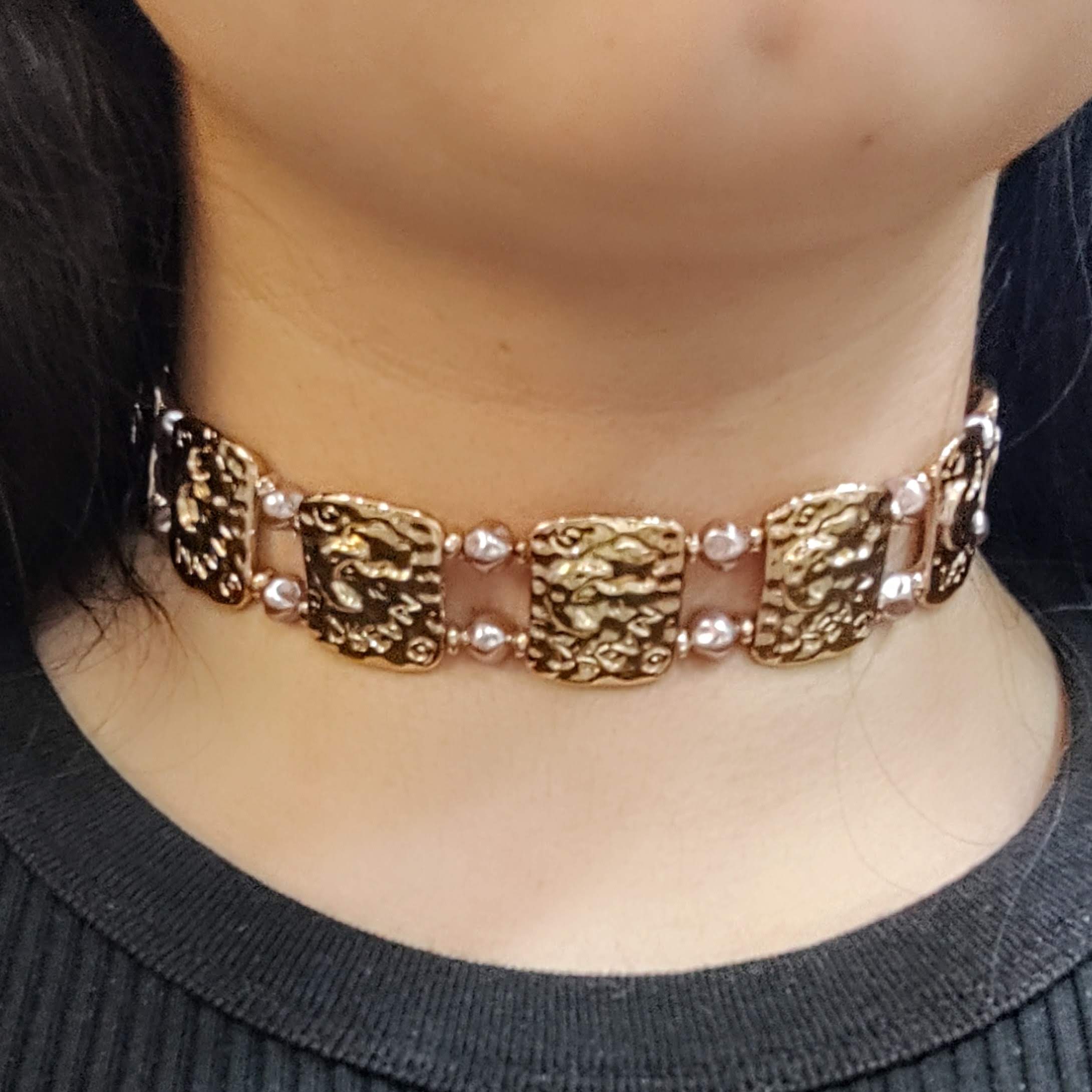 TFC Mashed Gold Plated Choker Necklace