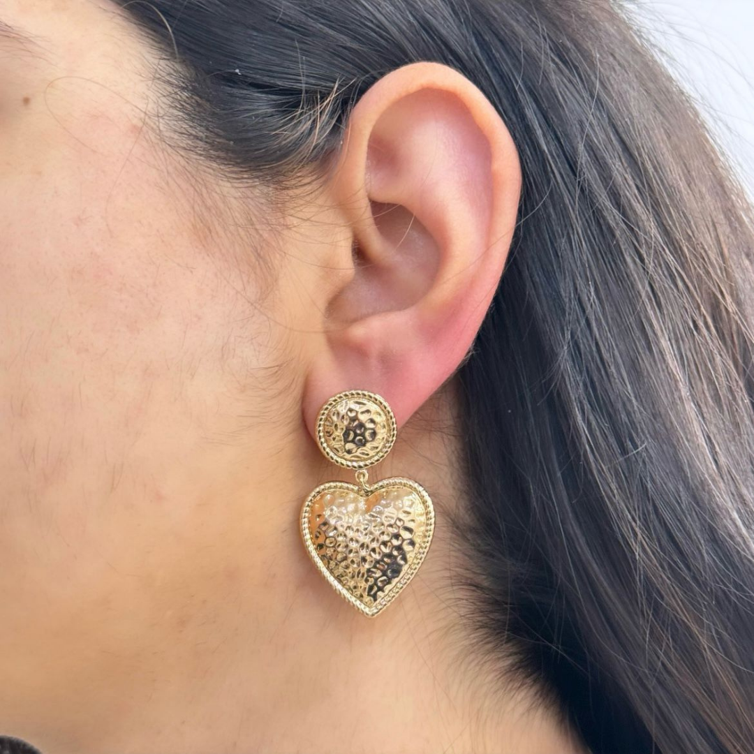 TFC Mashed Heart Gold Plated Dangler Earrings