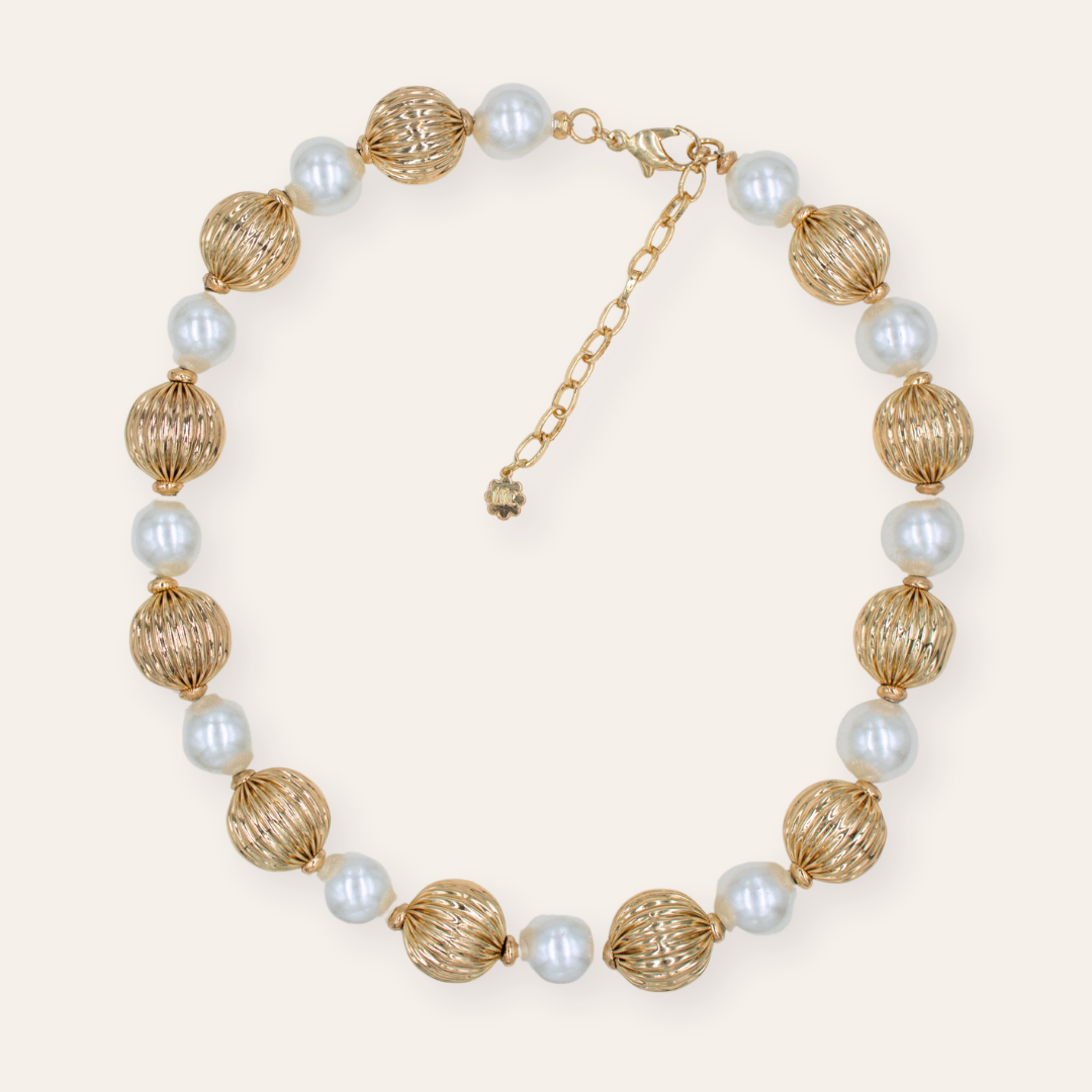 TFC Medium Vortex Bold Bead and Pearl Statement Gold Plated Necklace