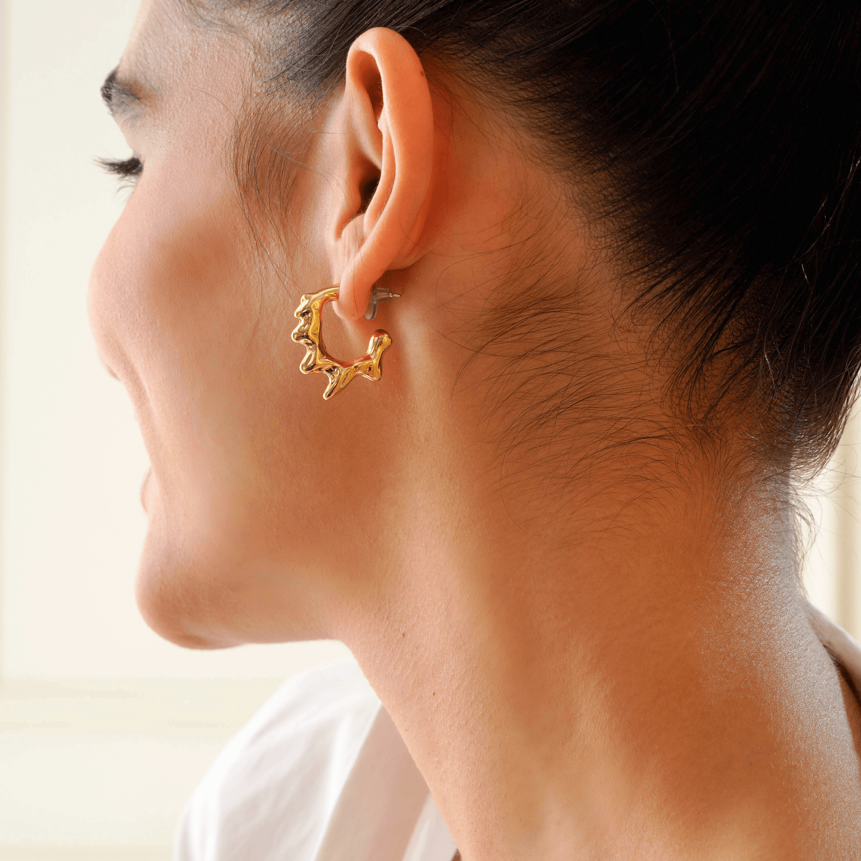 TFC Melted Ice Gold Plated Hoop Earrings