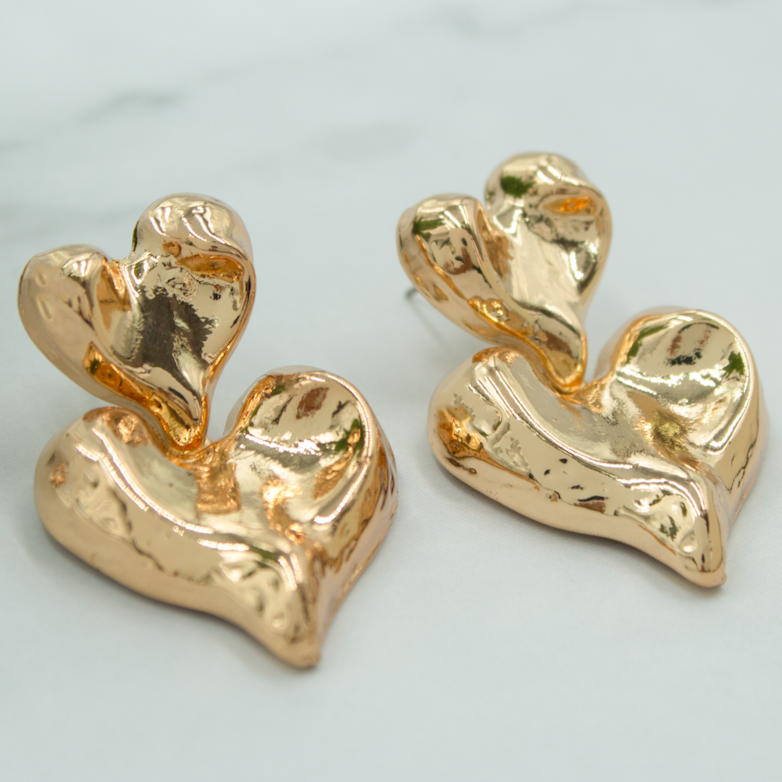 TFC Molten Heart Gold Plated Dangler Earrings