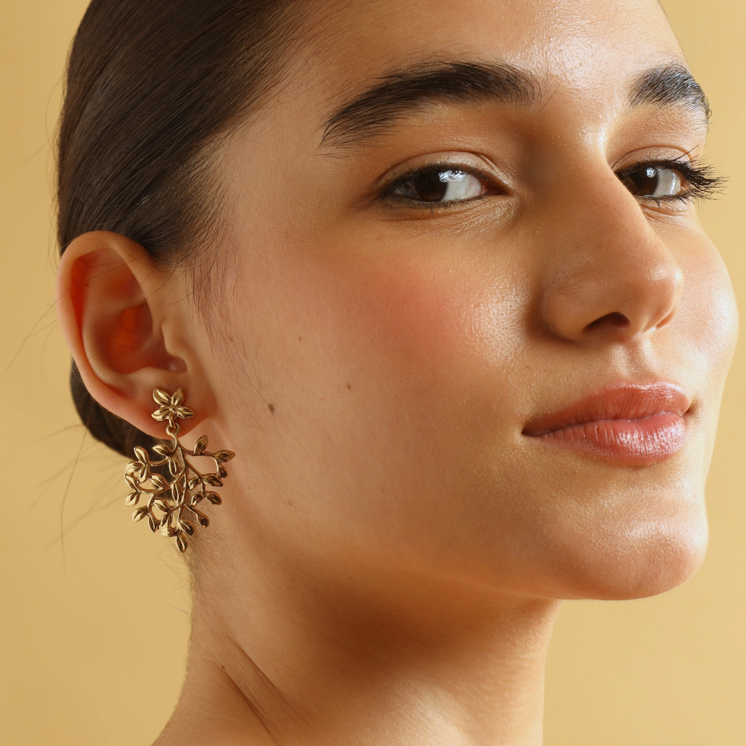 TFC Mosaic Leaves Gold Plated Dangler Earrings