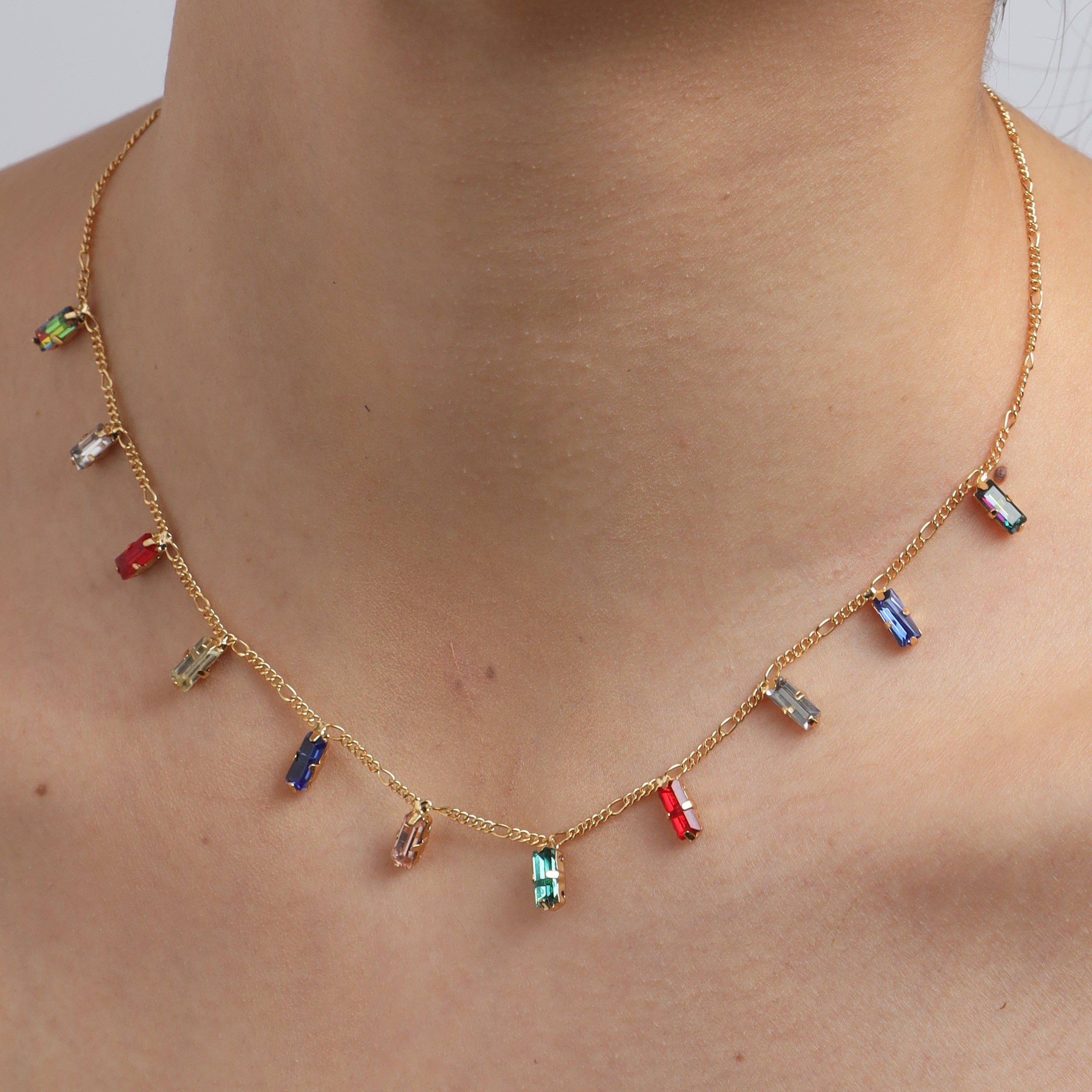 TFC 24K Multi-Color Slim Brick Gold Plated Dainty Necklace