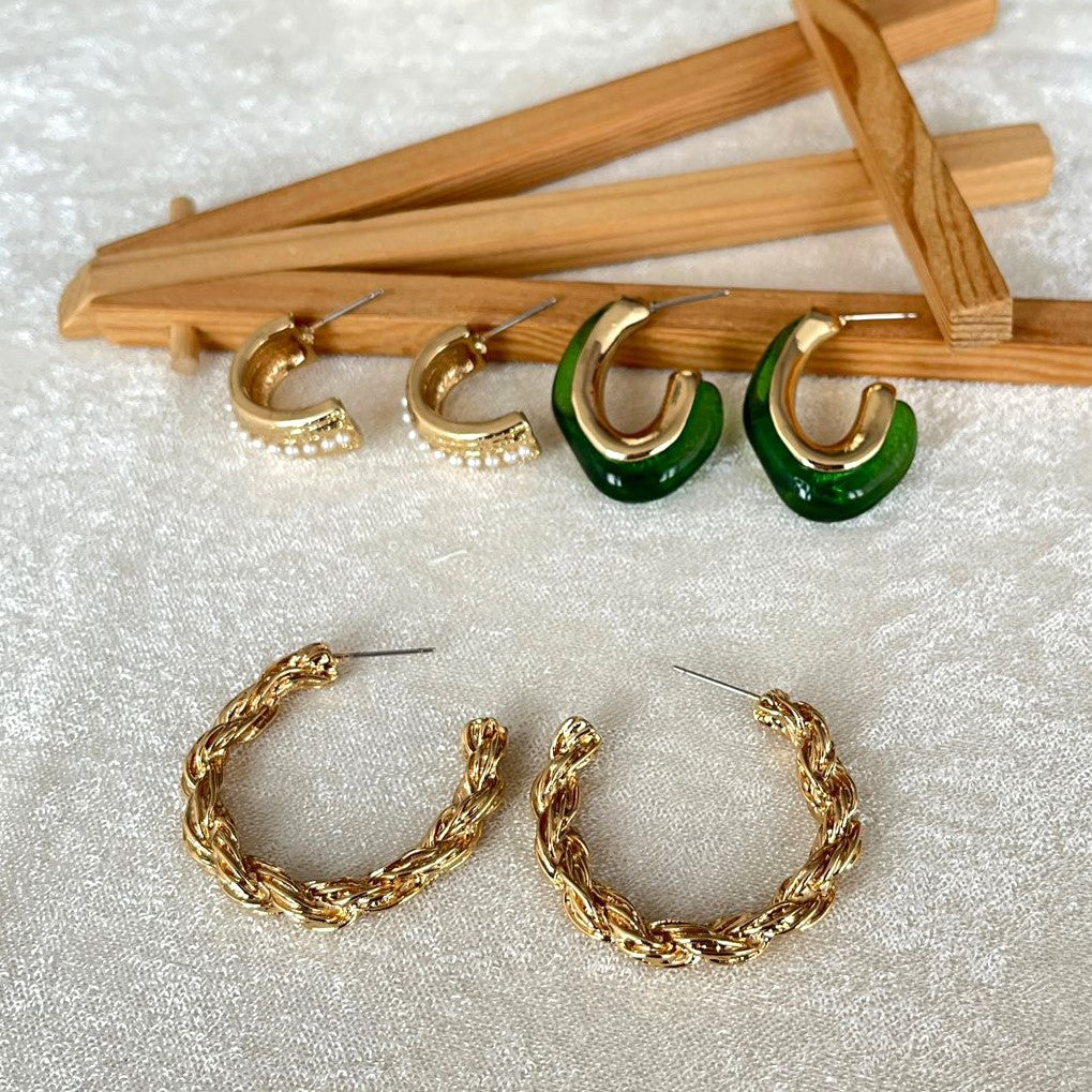TFC Chic Halo Multi-Earrings Gold Plated Hoops Combo Set