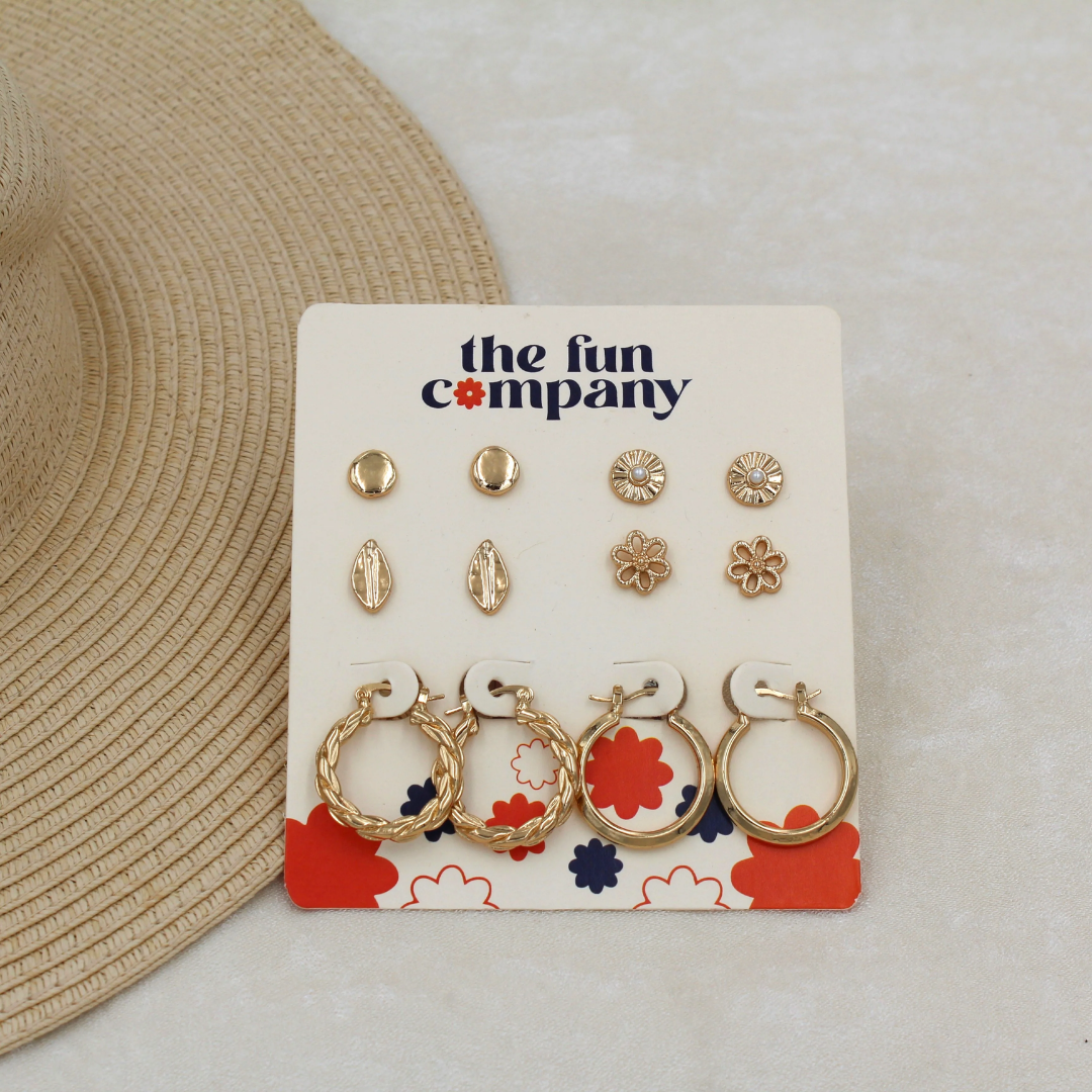 TFC Multi-Earrings Gold Plated Hoop and Studs Combo Set