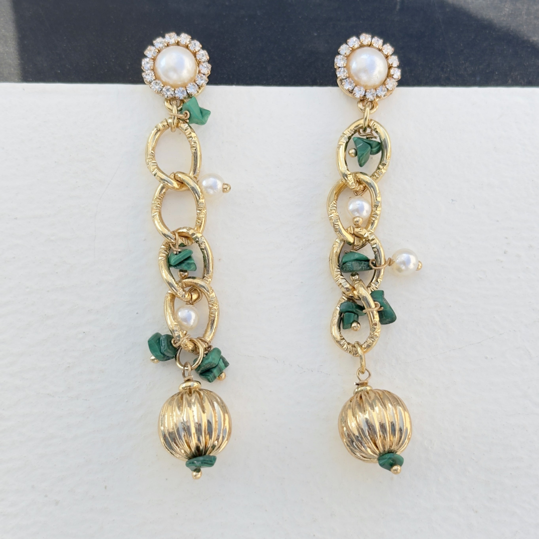 TFC Reine Link Chain & Stones Gold Plated Dangler Earrings