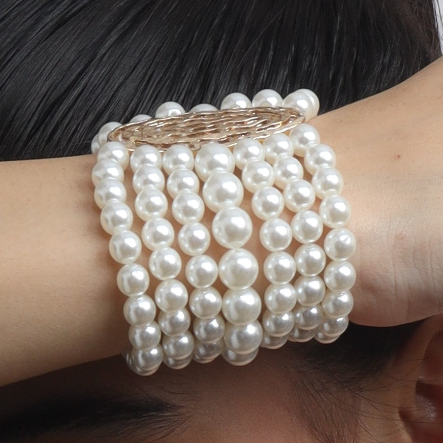TFC Multi-pearl Gold Plated Stacked Bracelet